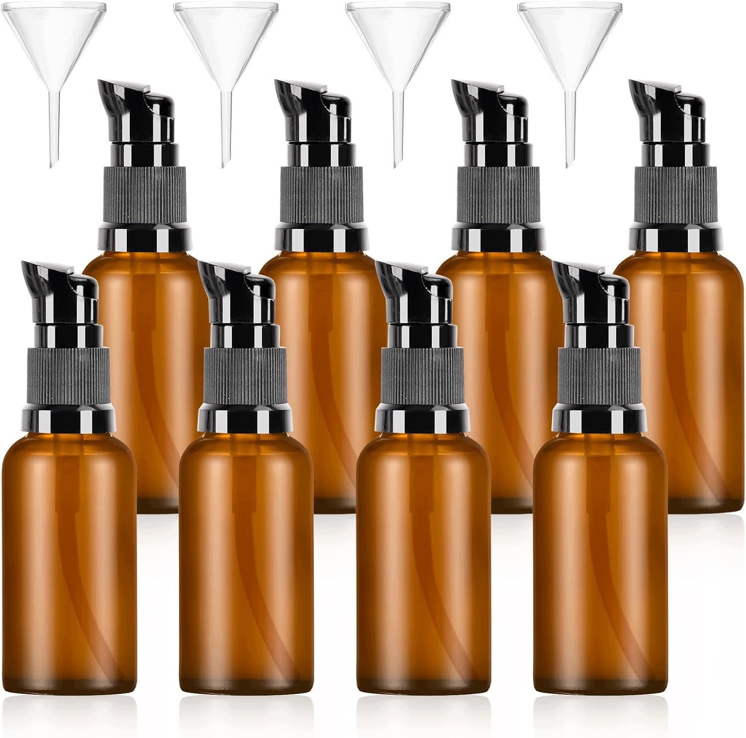 8 Skleněných Lahví 30ML Hnědé Dávkovač Pumpička Cestovní Nálevka