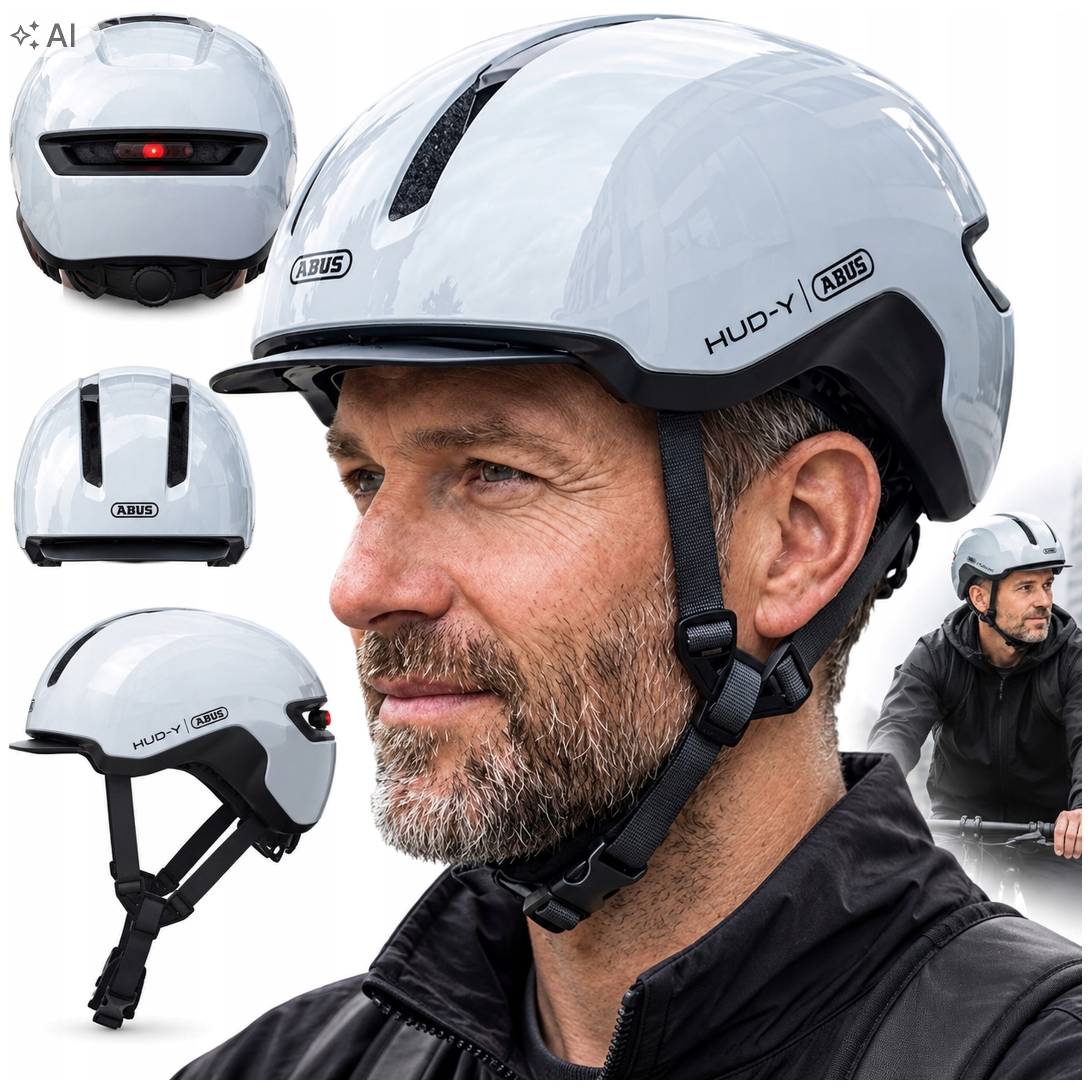 Cyklistická přilba Abus Hud-y Race Grey Městská ochrana hlavy Velikost L 57-61 cm