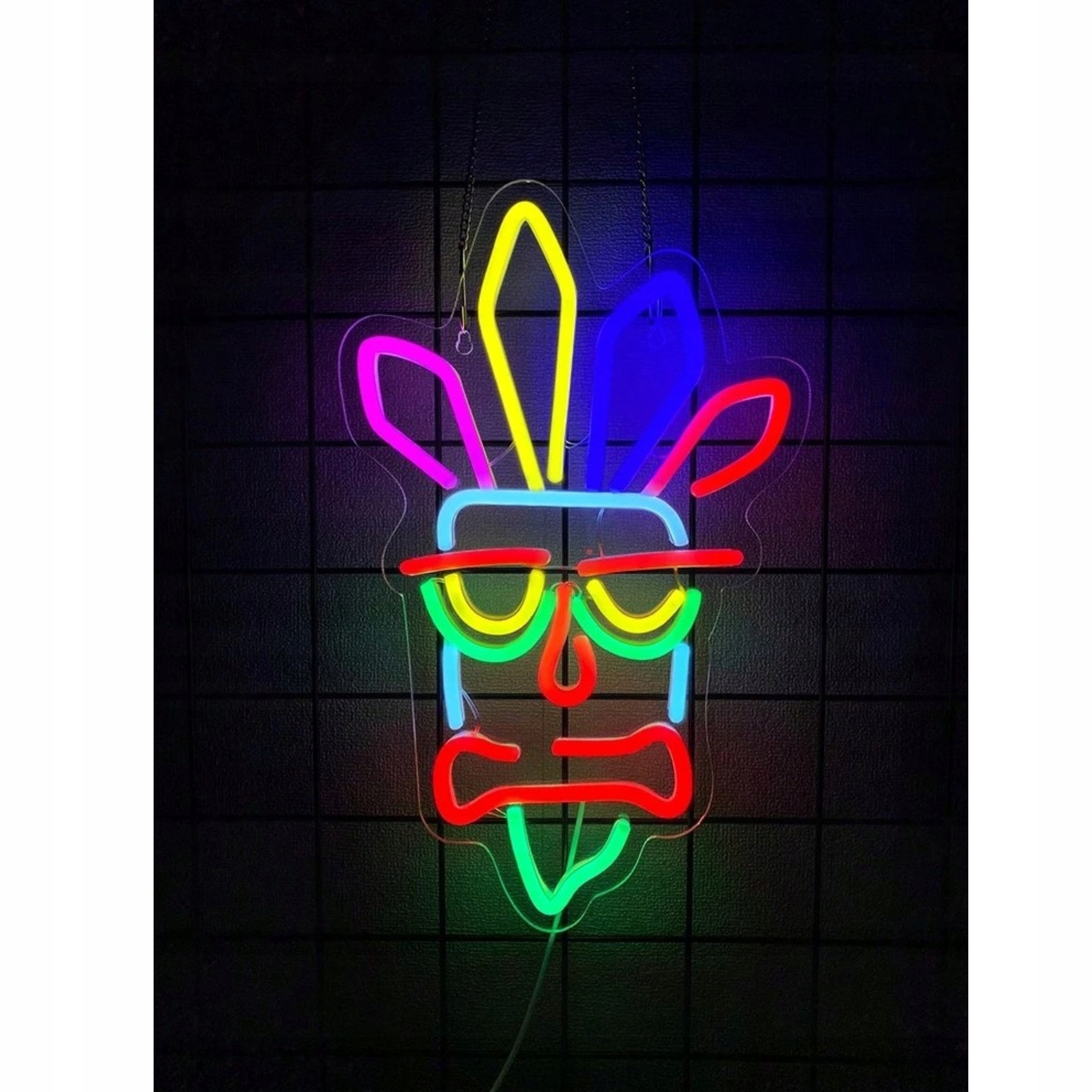 Duży Neon Led Aku Aku Crash Bandicoot Maska Lampka Nocna Na Ścianę