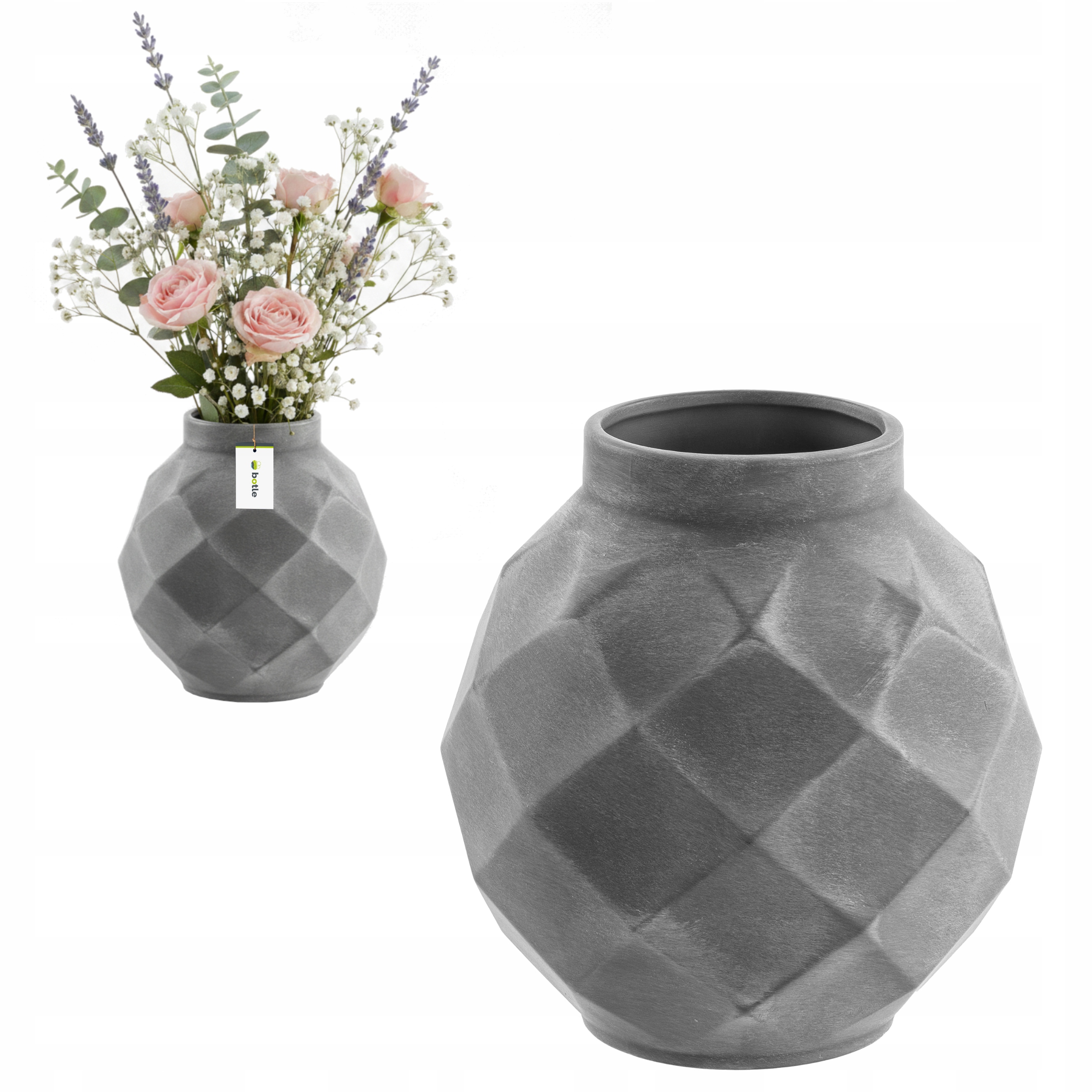 Keramická váza geometrická 3D Šedá Beton Ø11 H 22 cm intenzivní barva