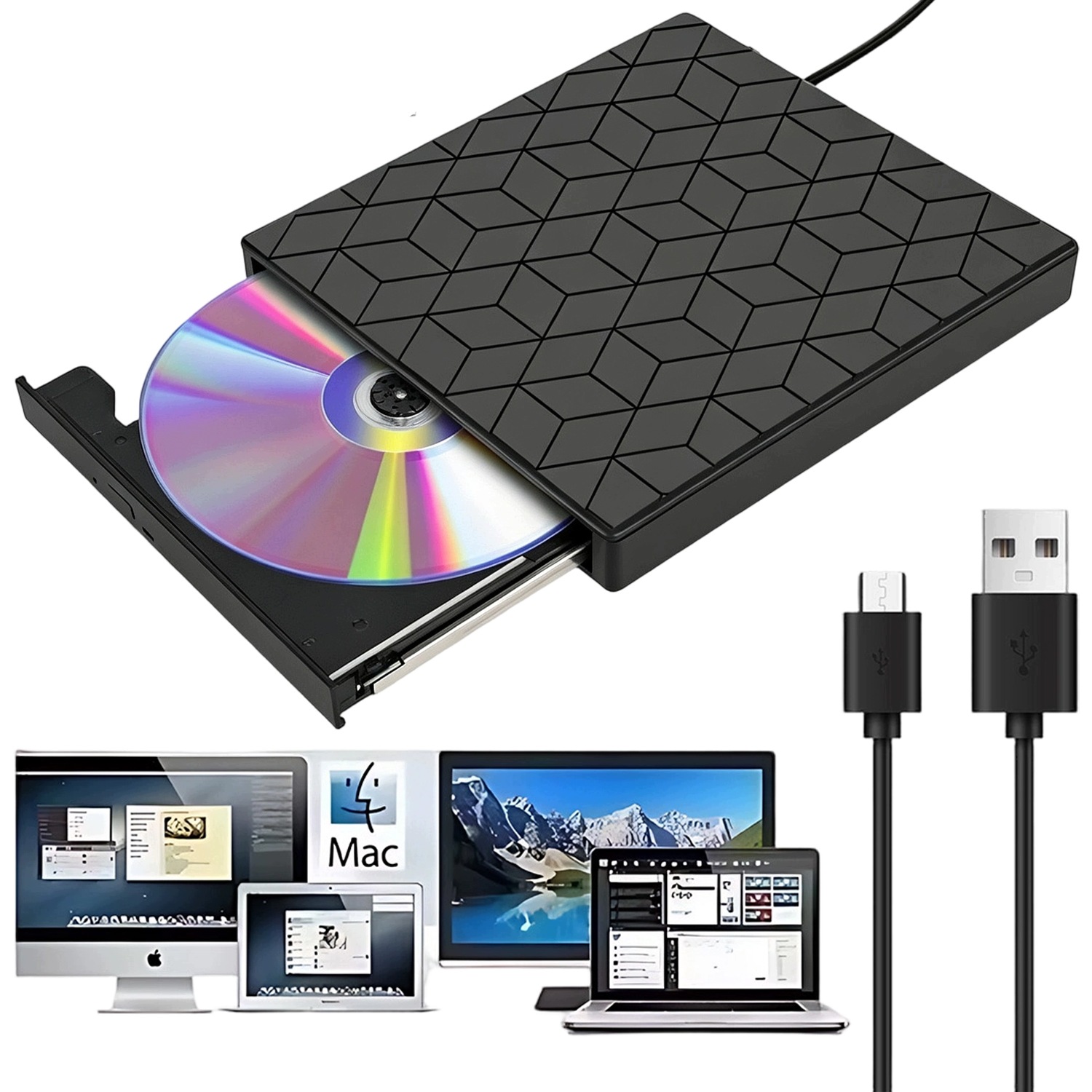 Externí Jednotka CD-DVD Usb Rekordér Pro Notebook Pc Přenosný Přehrávač