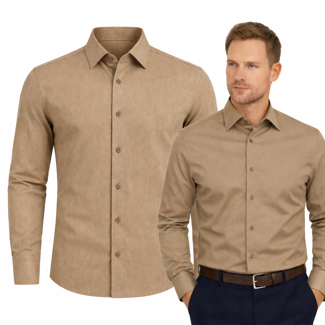 Koszula męska Beżowa Victorio rozmiar Comfort XL wizytowa 100% Bawełna