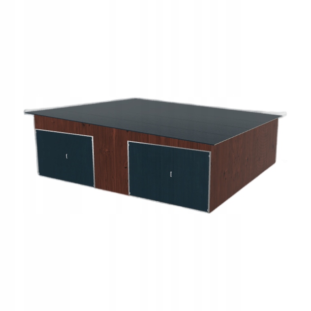 Plechová garáž 7.5x7 m, dvoupolohová, spád vpravo, tmavý ořech