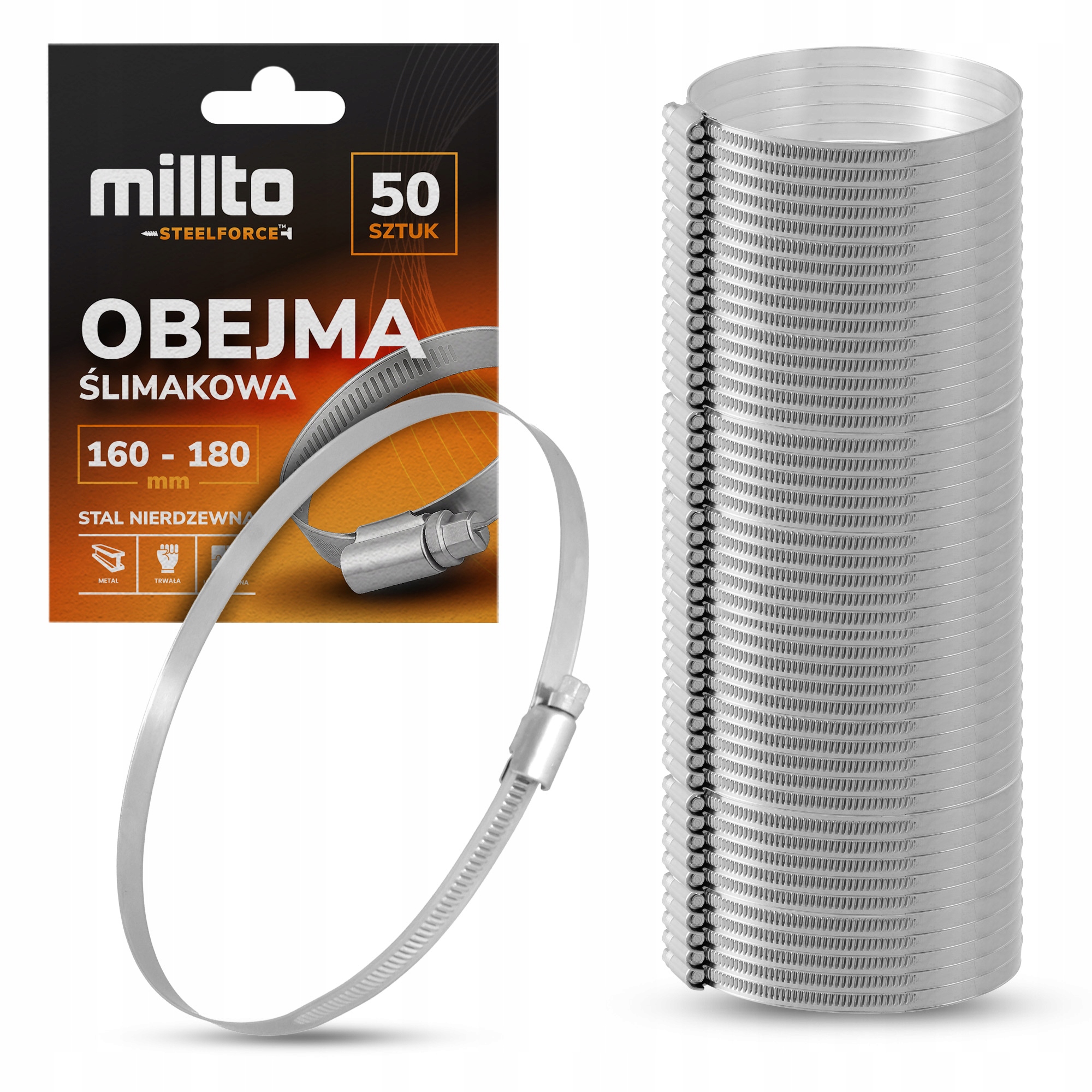 50x Hadicová Spona Objímka 160-180 mm U-šroub Šnekový pohon Ocel Nq-m