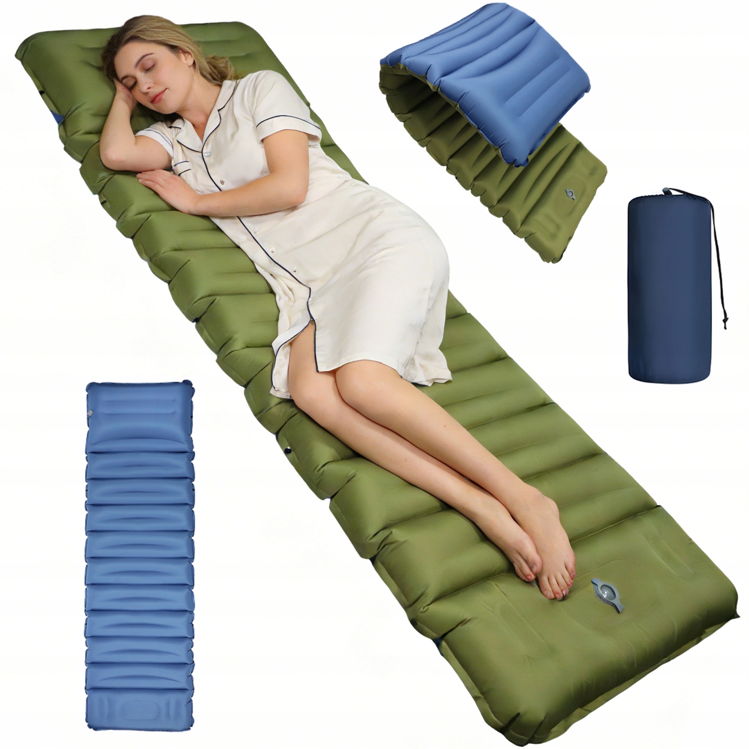 Materac Dmuchany Turystyczny Mata Z Poduszką Lekki Kempingowy 198X68X13 CM