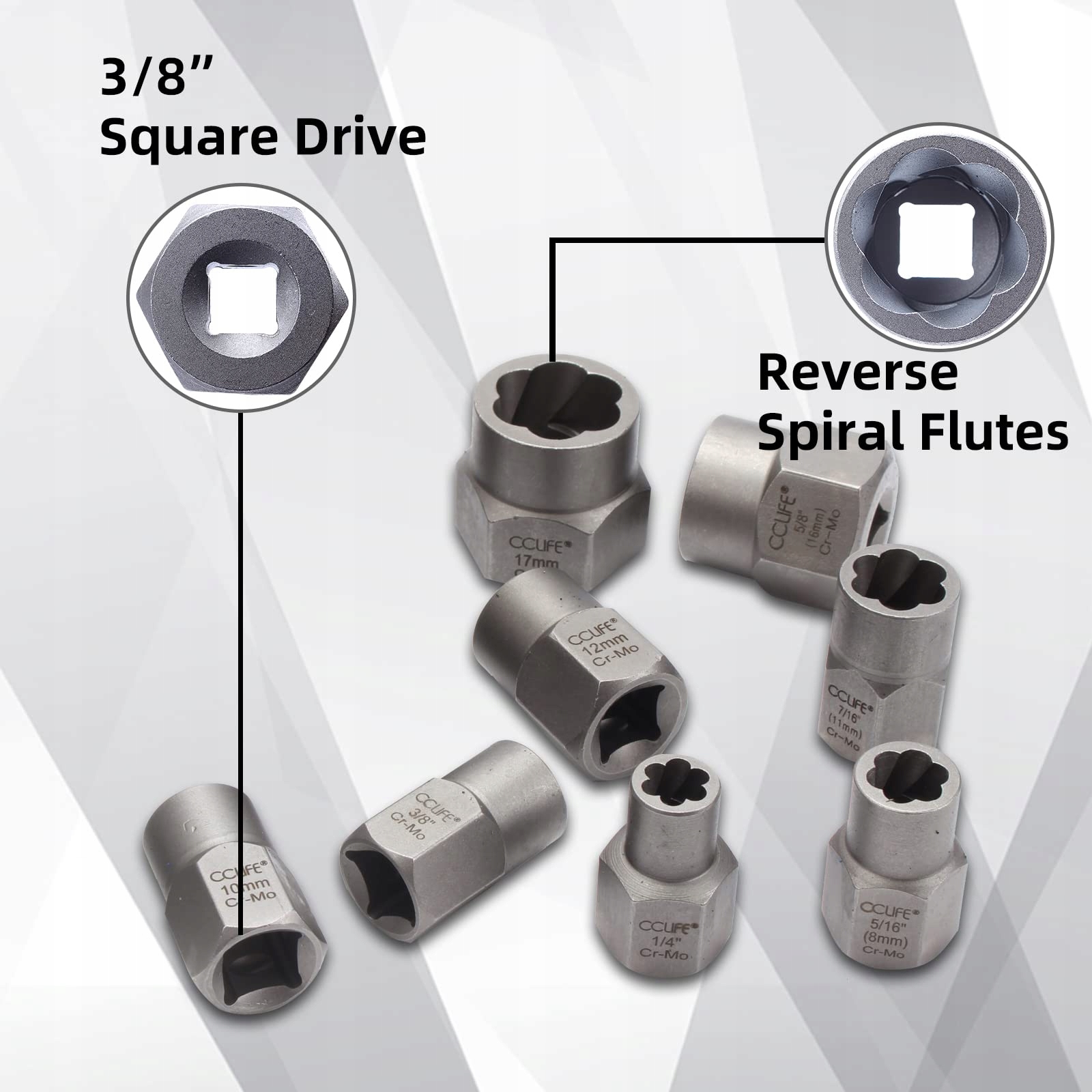 Cclife 15szt 3/8' Cr-Mo specjalne klucze nasadowe Marka CCLife