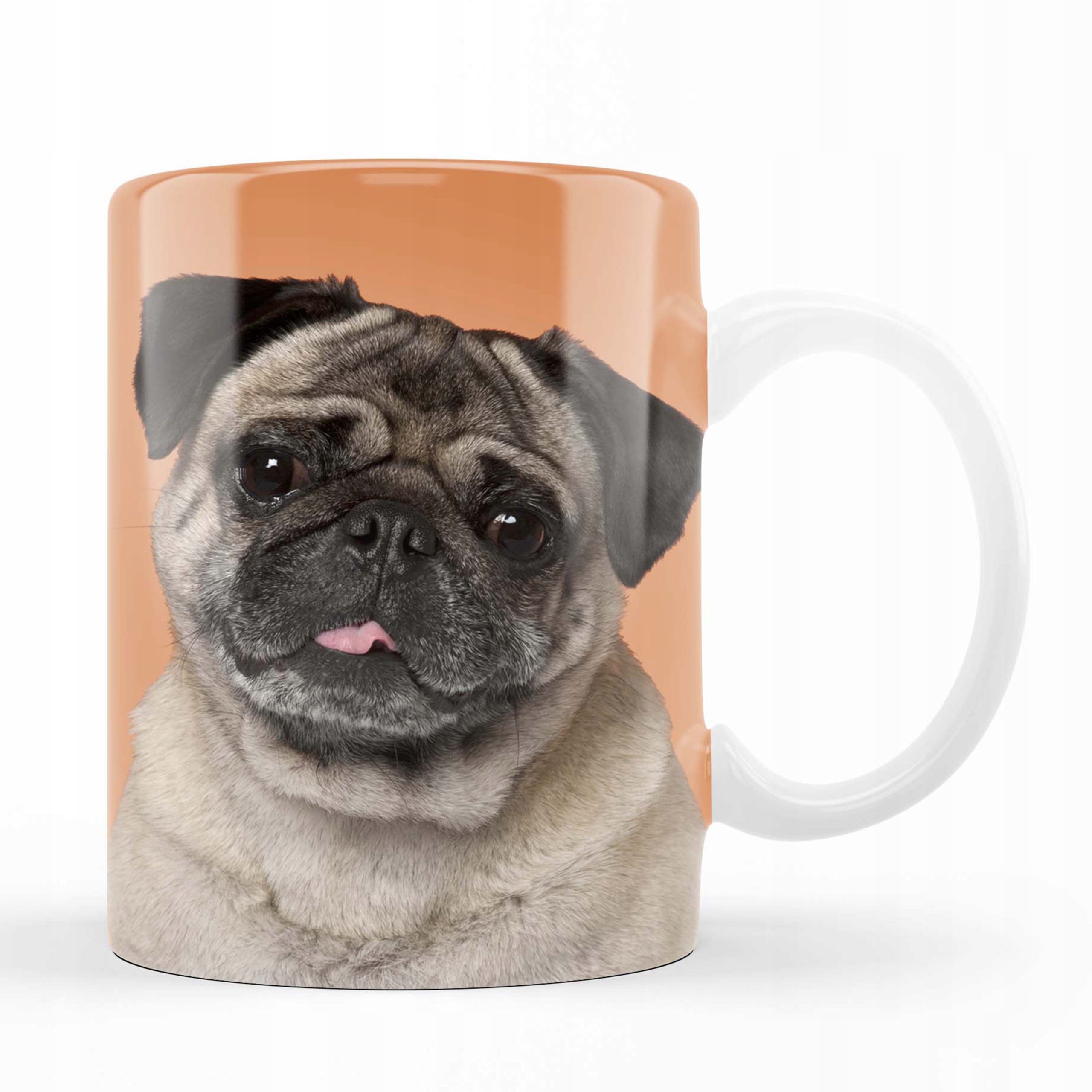 KUBEK z psem MOPSEM MOPS prezent urodziny 330 ml (KUkońbrązowy) • Cena