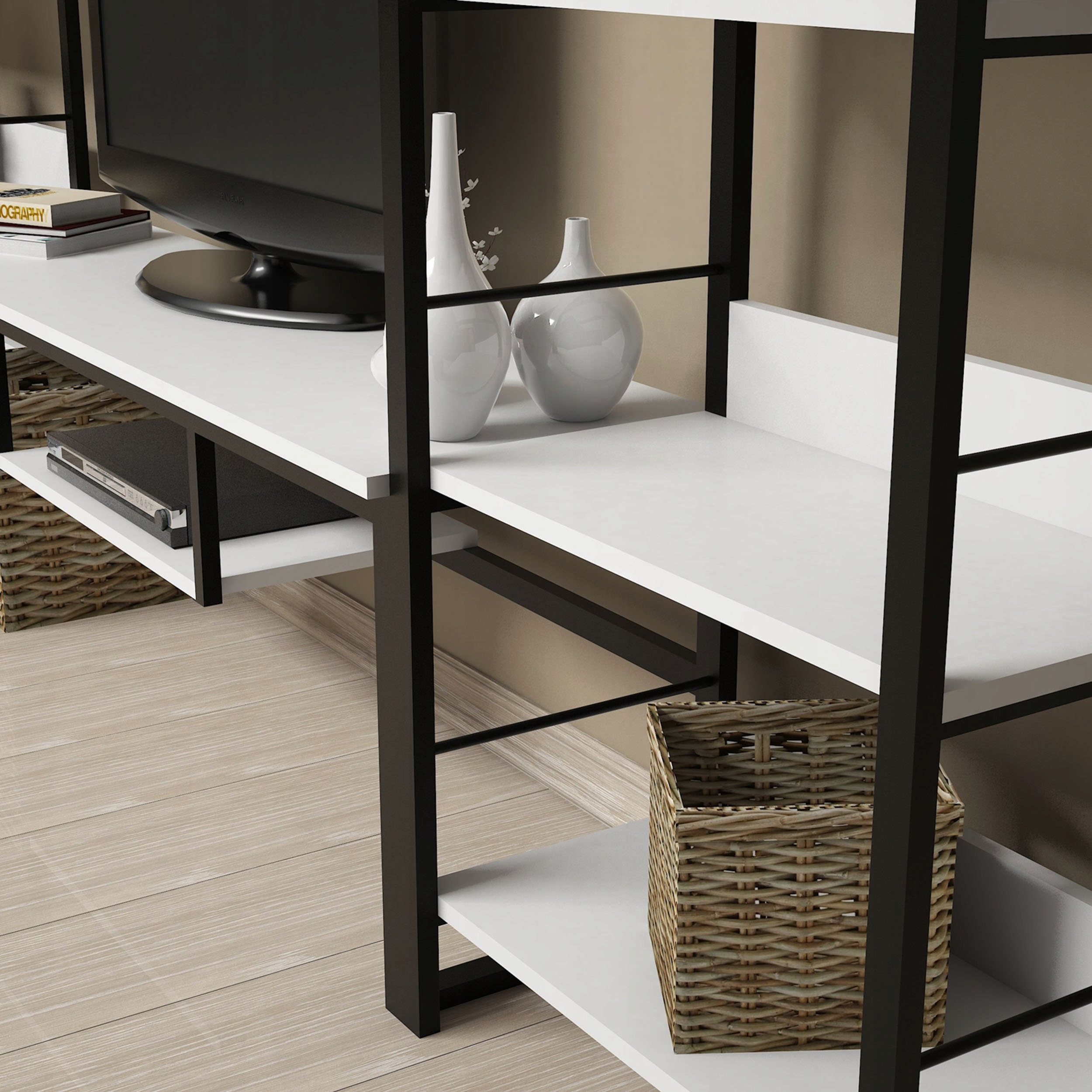 Zestaw RTV TREND Podwójny SHELFED biała Montaż meble do samodzielnego montażu