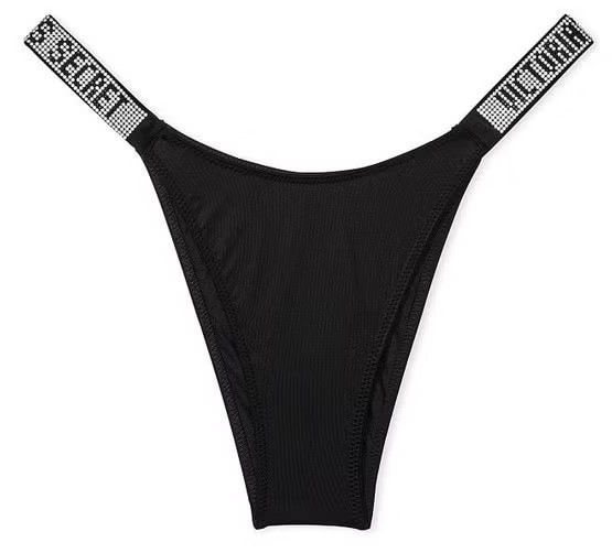 Kalhotky brazilské Victoria's Secret se zirkony a černým logem M