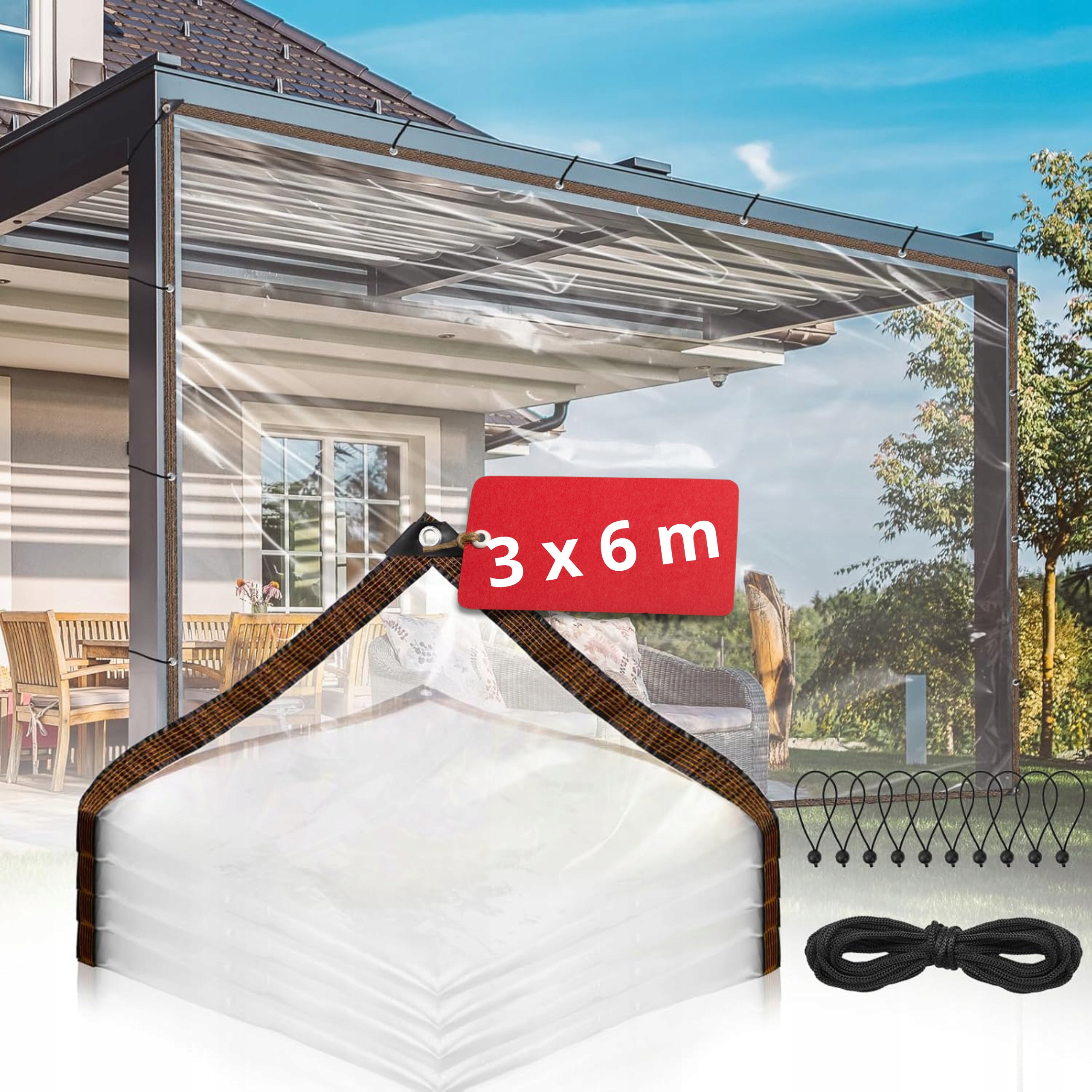 Priehľadná Záhradná Terasová Plachta Vodotesná S Očkami proti Uv žiareniu 3x6 m