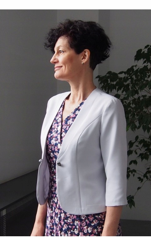 WIZYTOWY DOPASOWANY KRÓTKI ŻAKIET WESELE SZARY 48 Rękaw rękaw 3/4