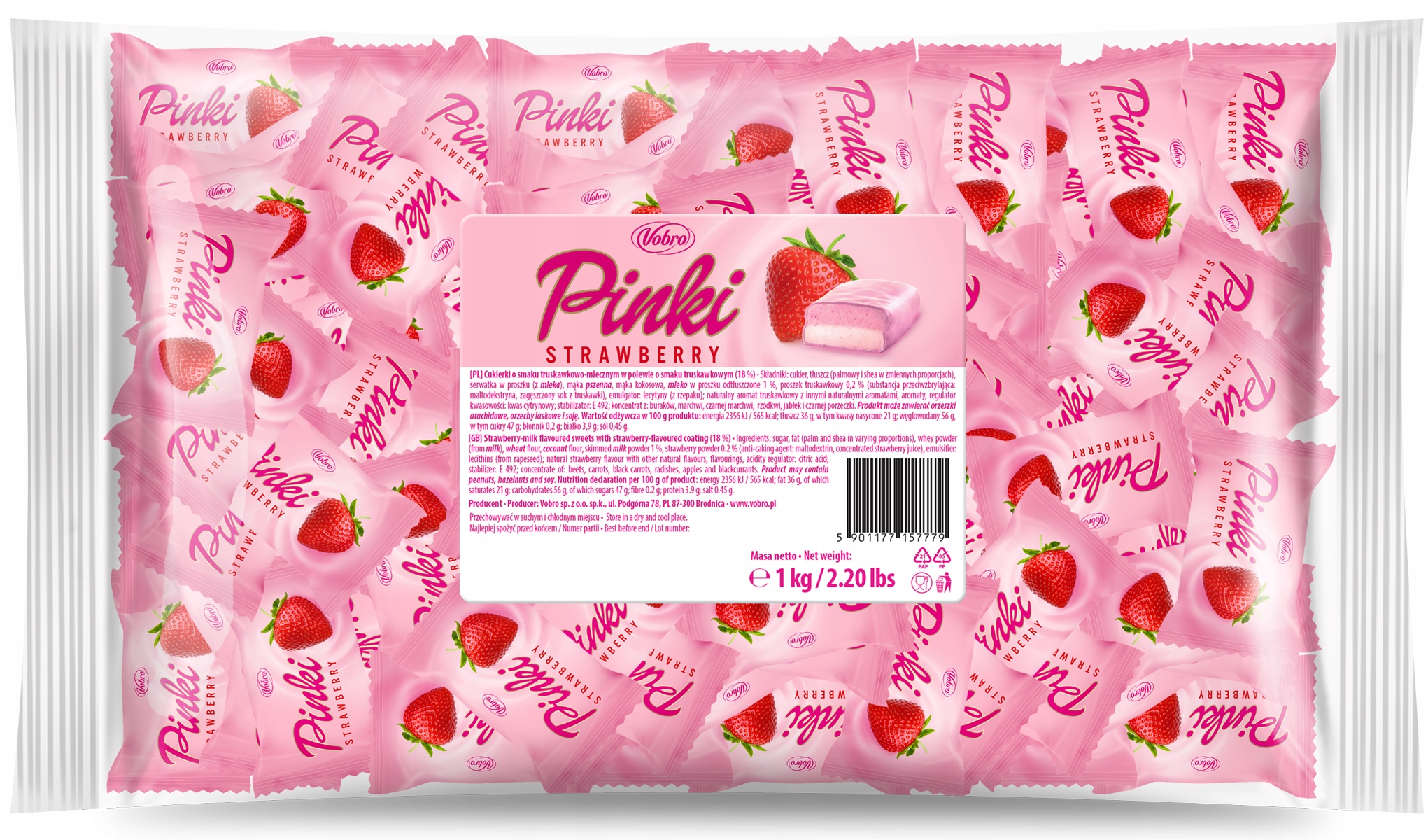 Levně Bonbóny Pinki Strawberry 1 kg Vobro jahodově smetanové