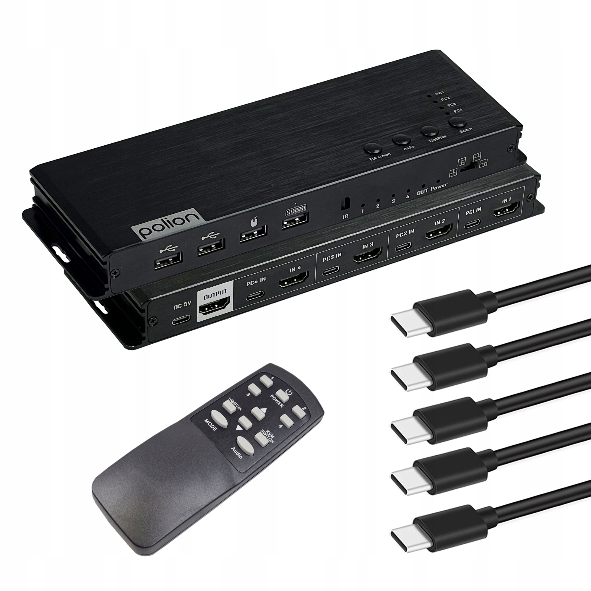 Přepínač Kvm 4x1 Hdmi Usb-c Multiviewer 1080p/4K pro 4 zdroje obrazu