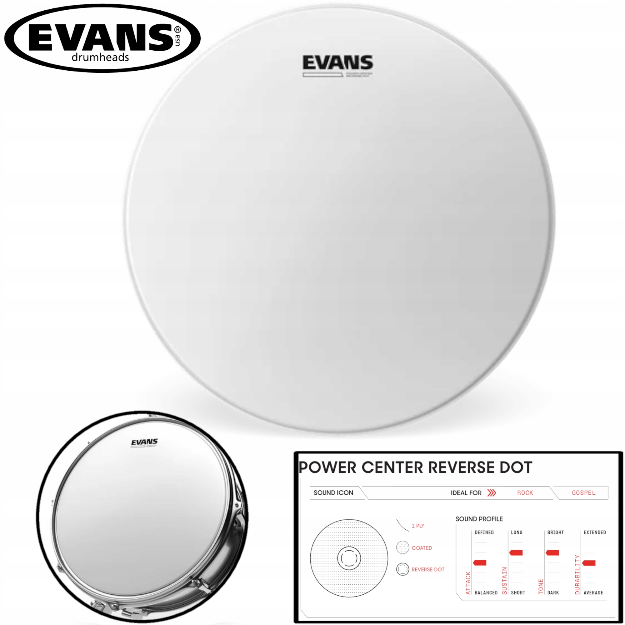 B14G1RD Power Center Reverse Dot Snare Batter naciąg na werbel 14'' Evans