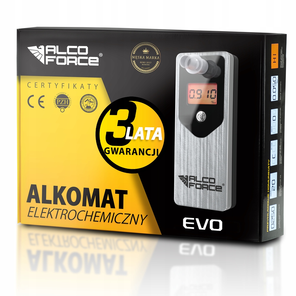 Alkomat Alcoforce EVO Kalibracje ustniki Szary Additional Features air flow sensor readings meter
