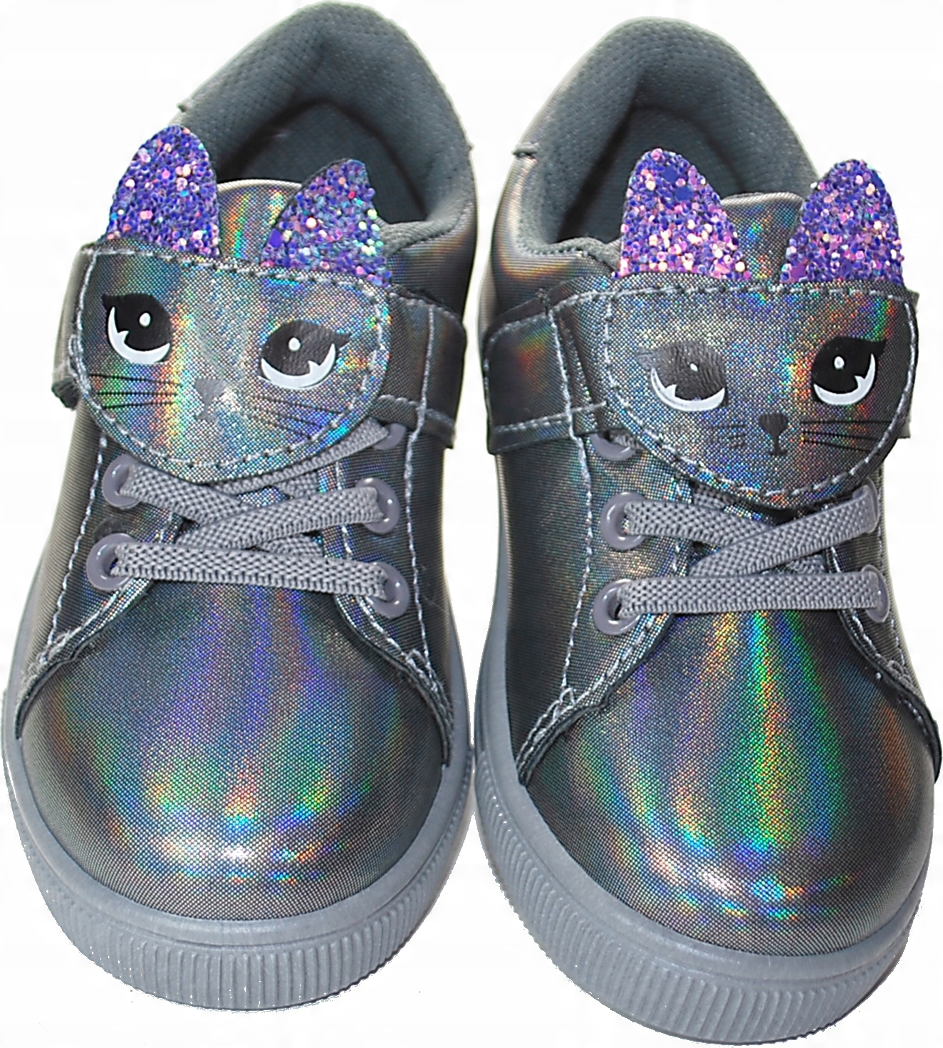 

Szare Dziewczynki Półbuty Hologram Kotek rzepy r36
