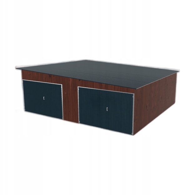 Plechová garáž 7x6.5 m, dvoupolohová, spád vpravo, tmavý ořech