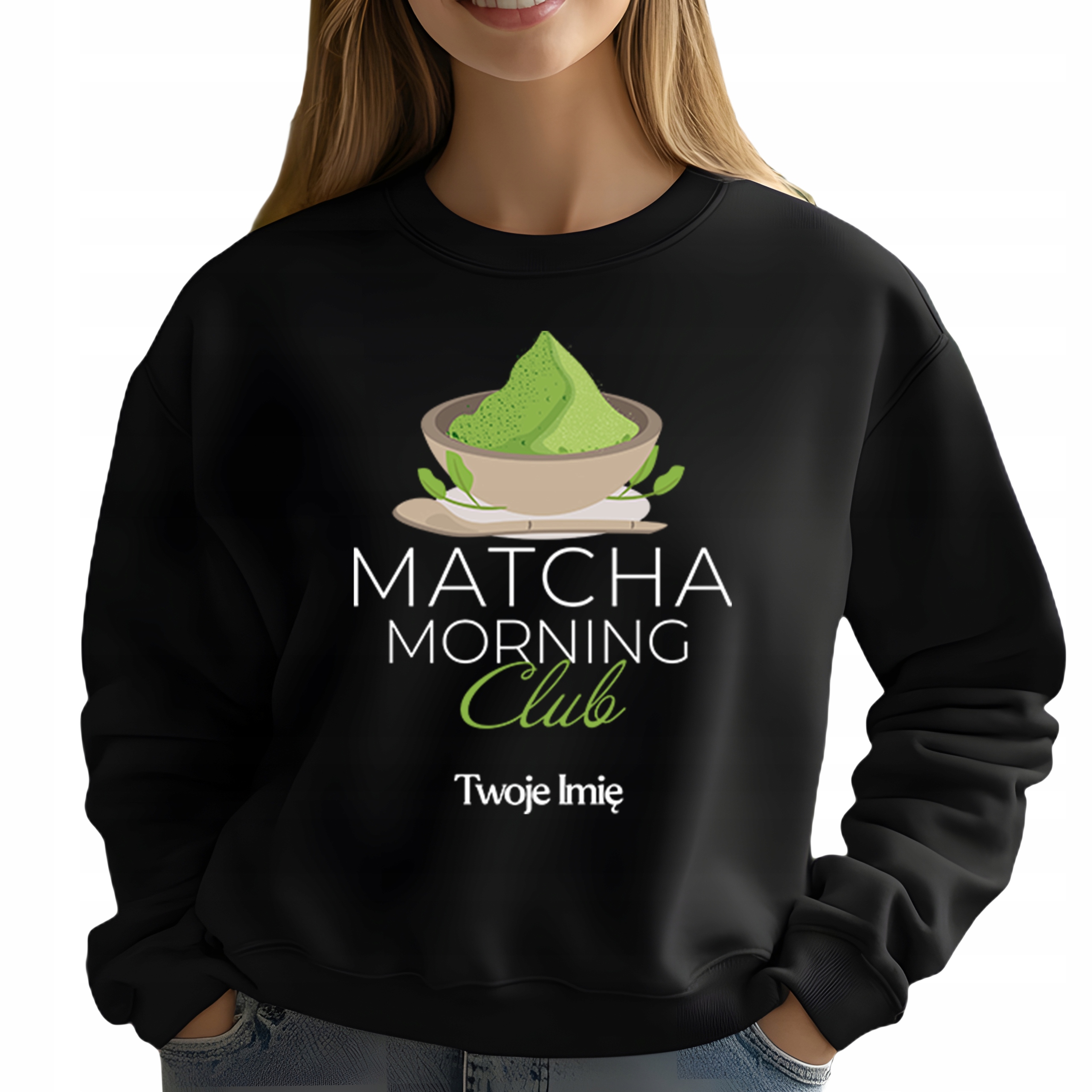 Mikina Černá Módní pro milovnici Matchy Matcha Morning Club Imi S
