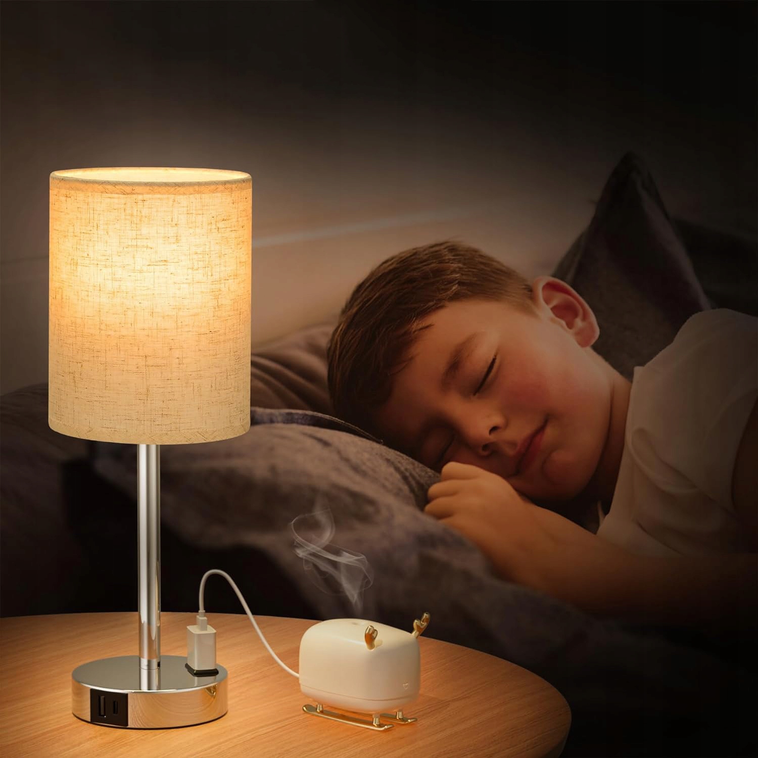 LINEN LAMPA STOŁOWA LED STEROWANIE DOTYKOWE 3000K USB A/Type-C ŁADOWANIE Długość/wysokość 36 cm