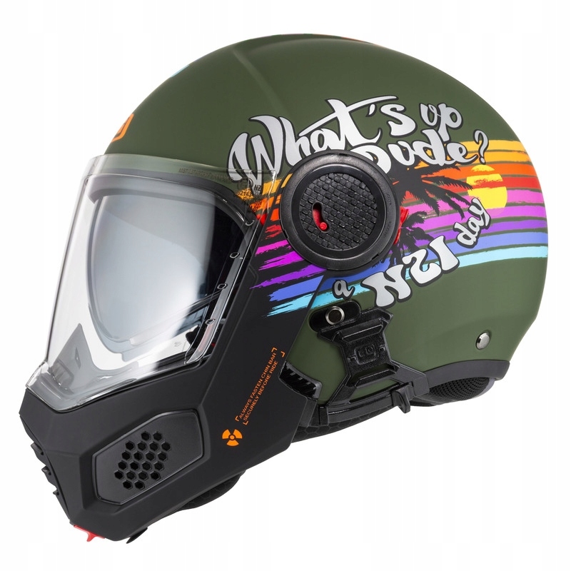 Motocyklová Prilba Nzi Minimod Duo Rainbow Greenblack Silver Matt (M)