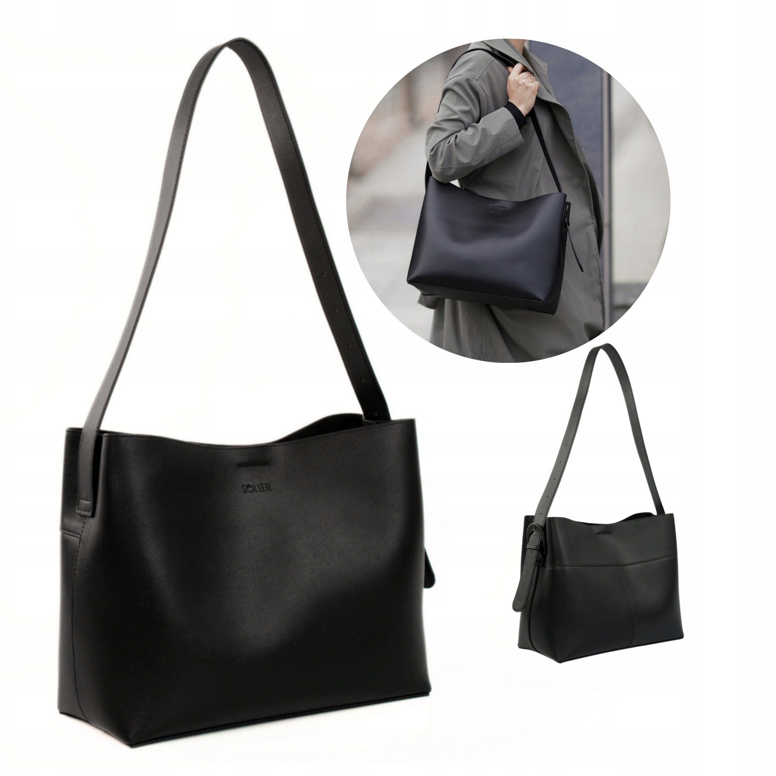 Dámská kožená shopper taška přes rameno černá Solier Dárek