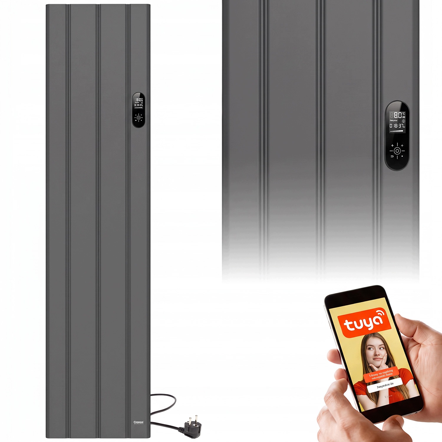 Elektrický Vertikálny Panelový Stenový Ohrievač Na Stenu 1000 W 165 cm Smart