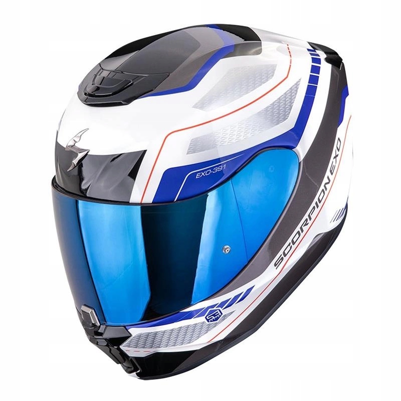 Kask motocyklowy Scorpion EXO-391 Leo White/blue biały niebieski Gratisy