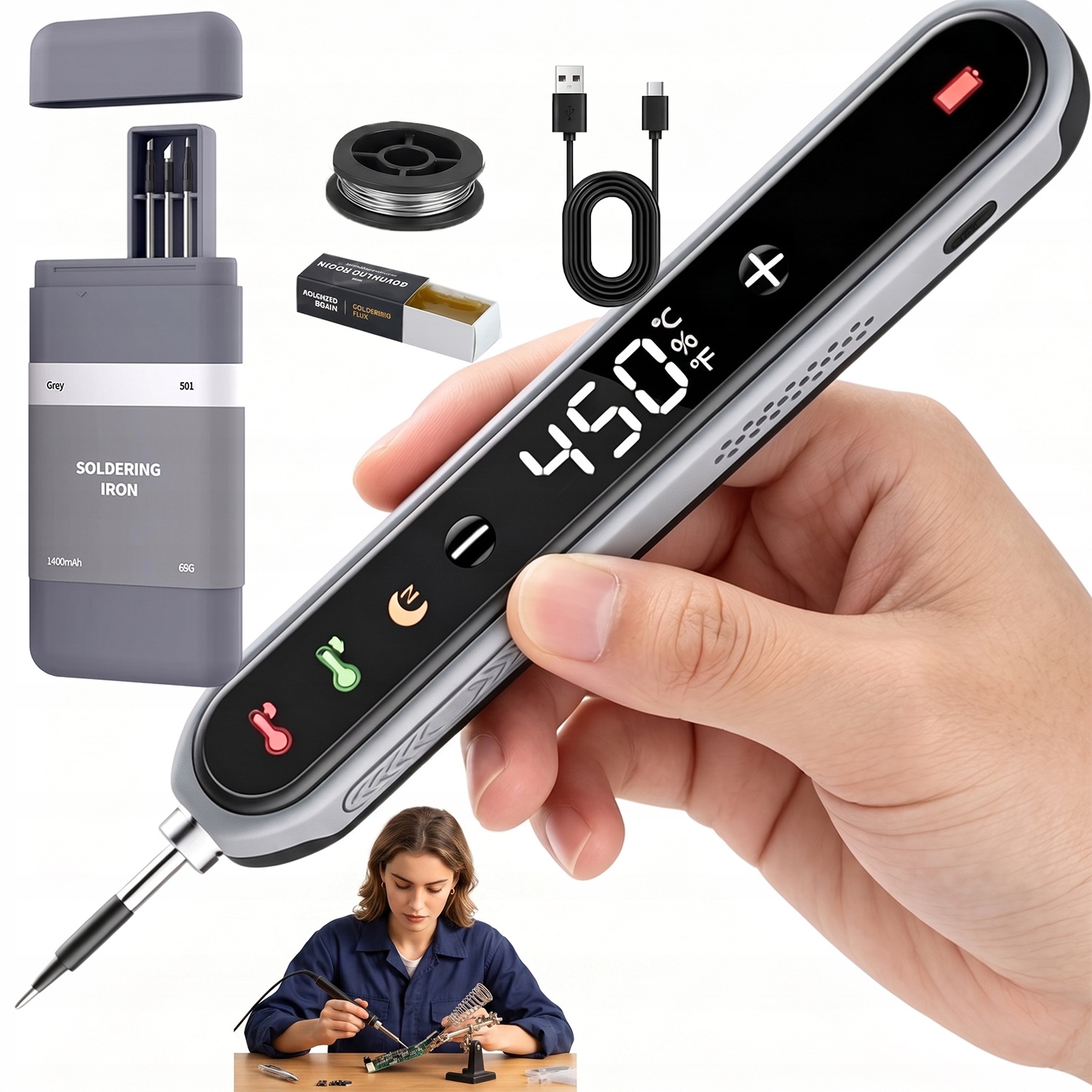 Portable Páječka 1400MAH Typ-c Rychlé Zahřátí 8S 180-450°C Sada Servis