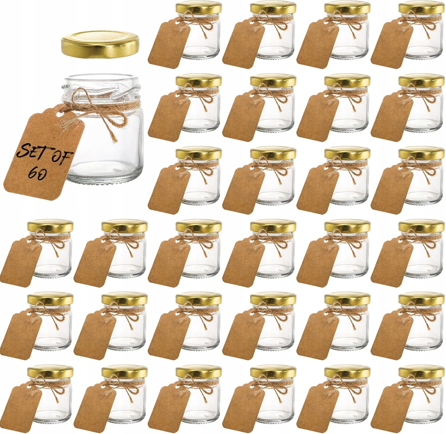 Sada malých sklenic s víčky, 60 ks jako dárek k svatební hostina, med