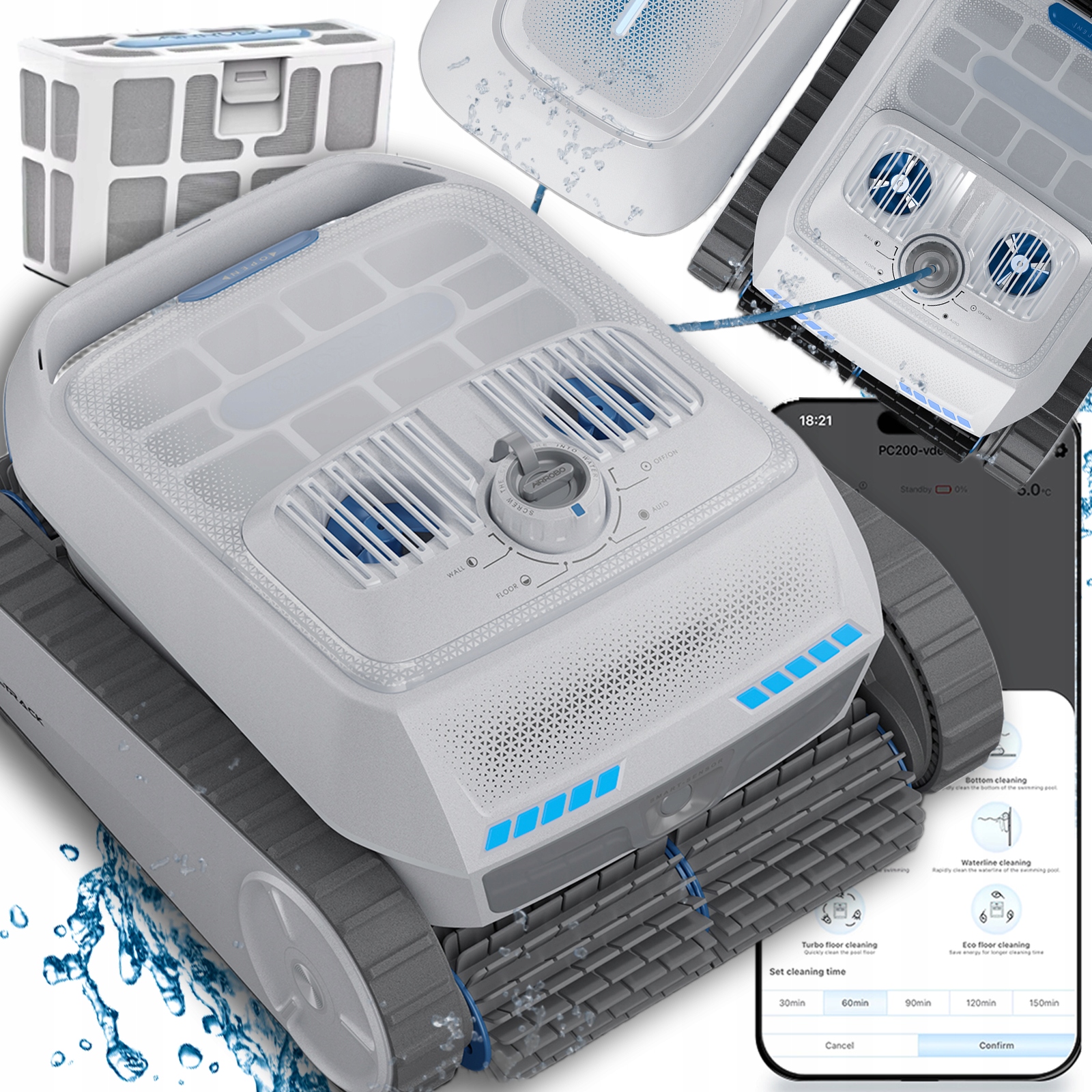 Robot Bazén Pro Čištění Bazén Bezdrátový Airrobo PC200 290M2 150 Min