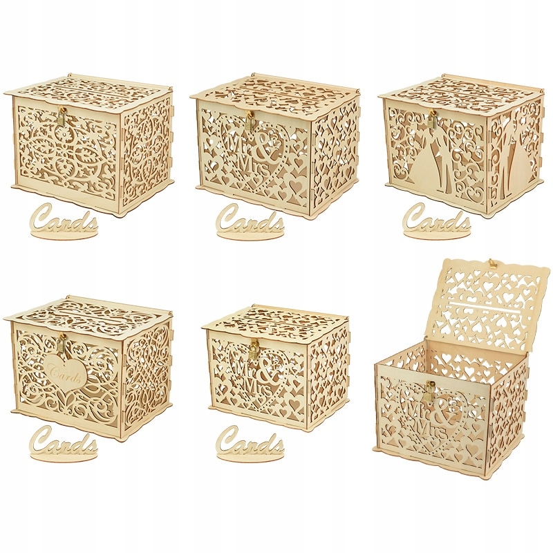 DIY Rustic Wedding Card Invitatin Boxes with Lock Marka bez marki