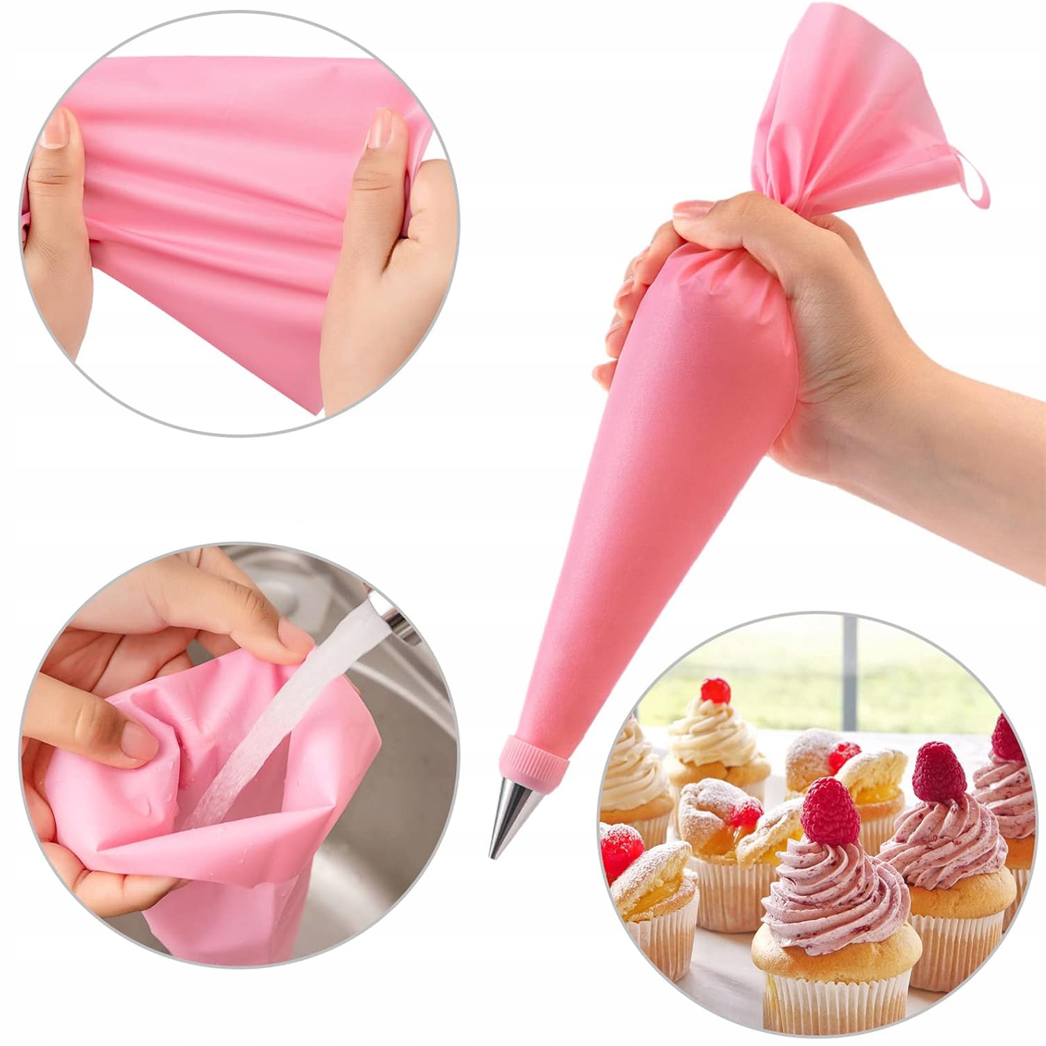 Sada na zdobení dortů: 2x silikonový sáček, 40 zdobících špiček