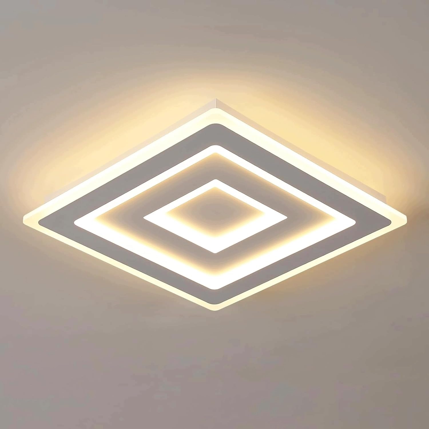 Led stropní svítidlo, bílé závěsné, moderní čtverec do obývacího pokoje, 3000K, 52W