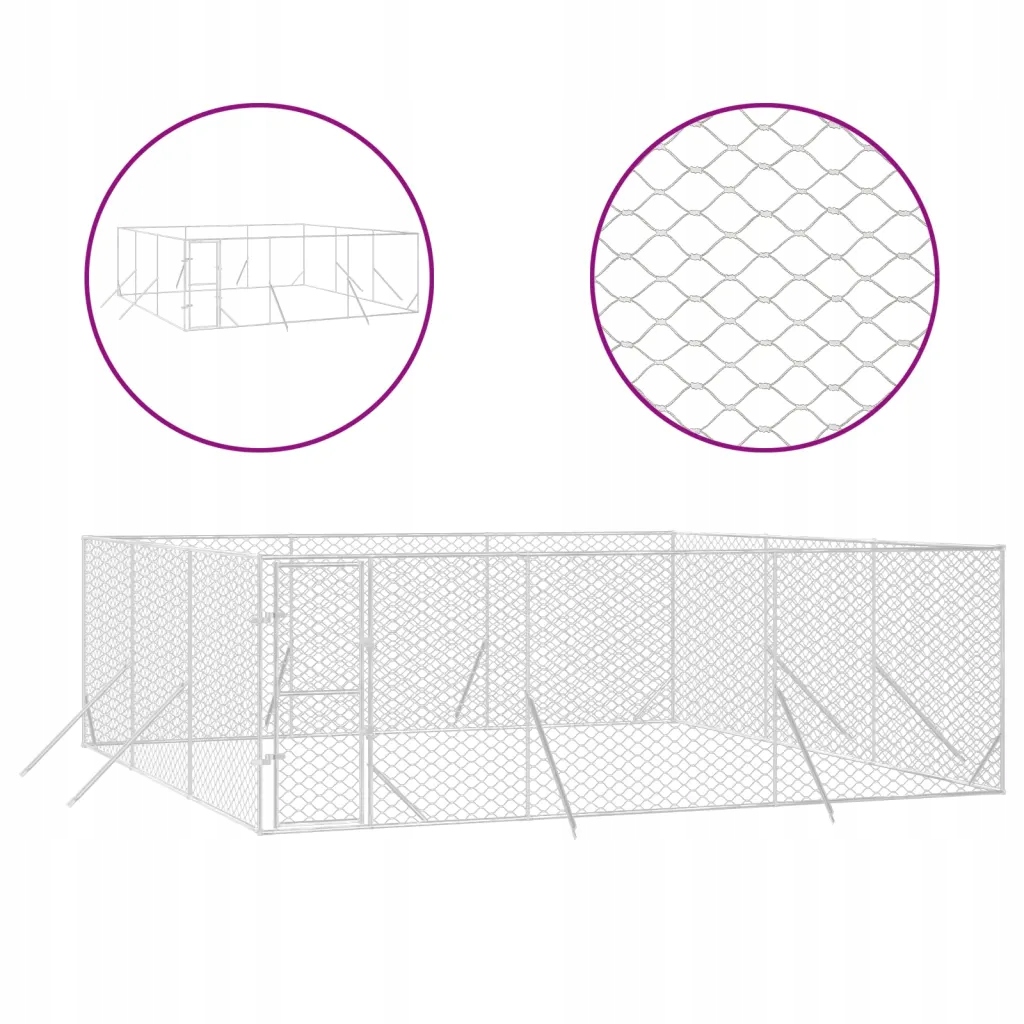 Levně Kotec pro psa, stříbrná, 6x6x2 m, ocel