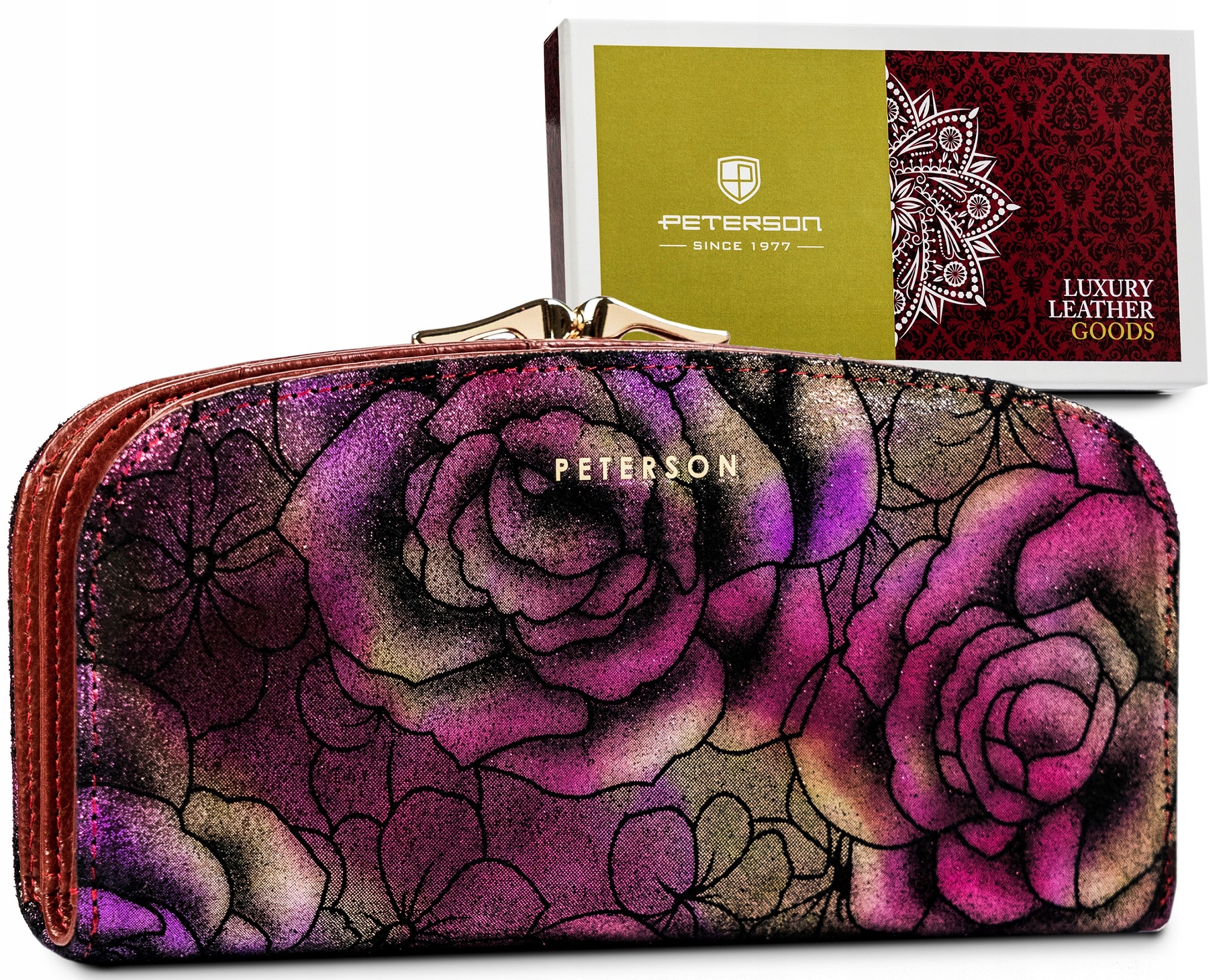 

Peterson damski portfel skórzany wzór róże Rfid