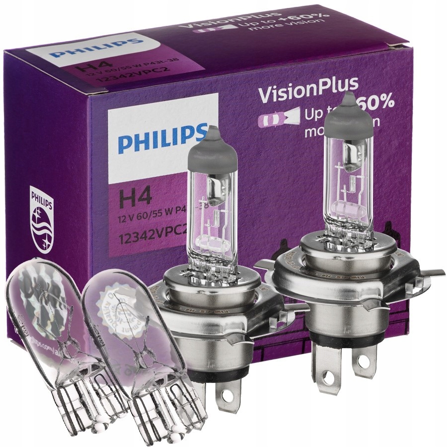 

Mocne żarówki H4 Philips VisionPlus +60% W5W