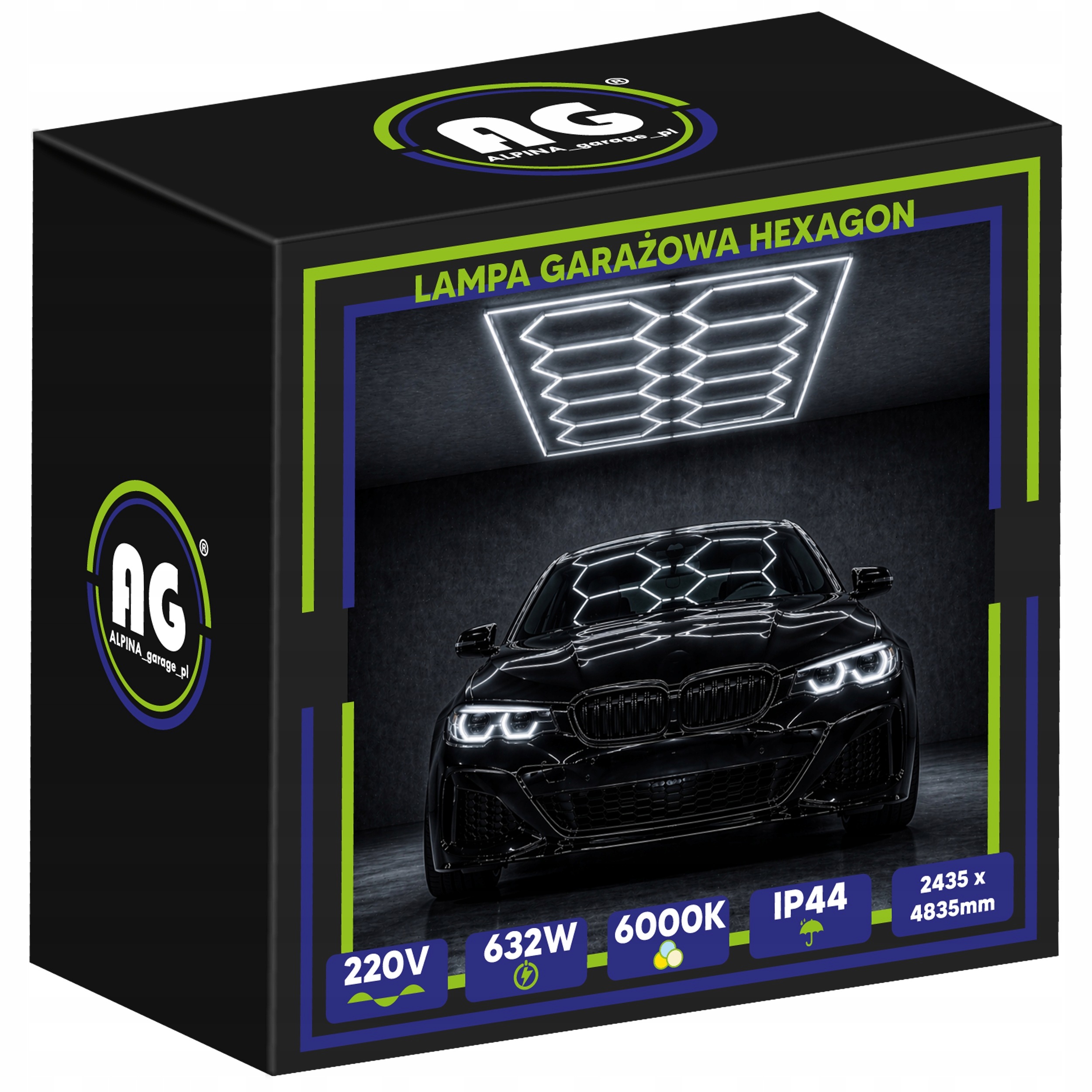 Led lampa Hexagón Stropný panel do garáže 632W 6500K 244x484 cm