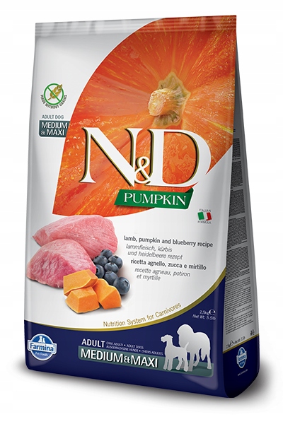 Levně Farmina Pumpkin Grain Free Canine Adult Medium&Maxi Jehněčí&Borůvka 2,5kg