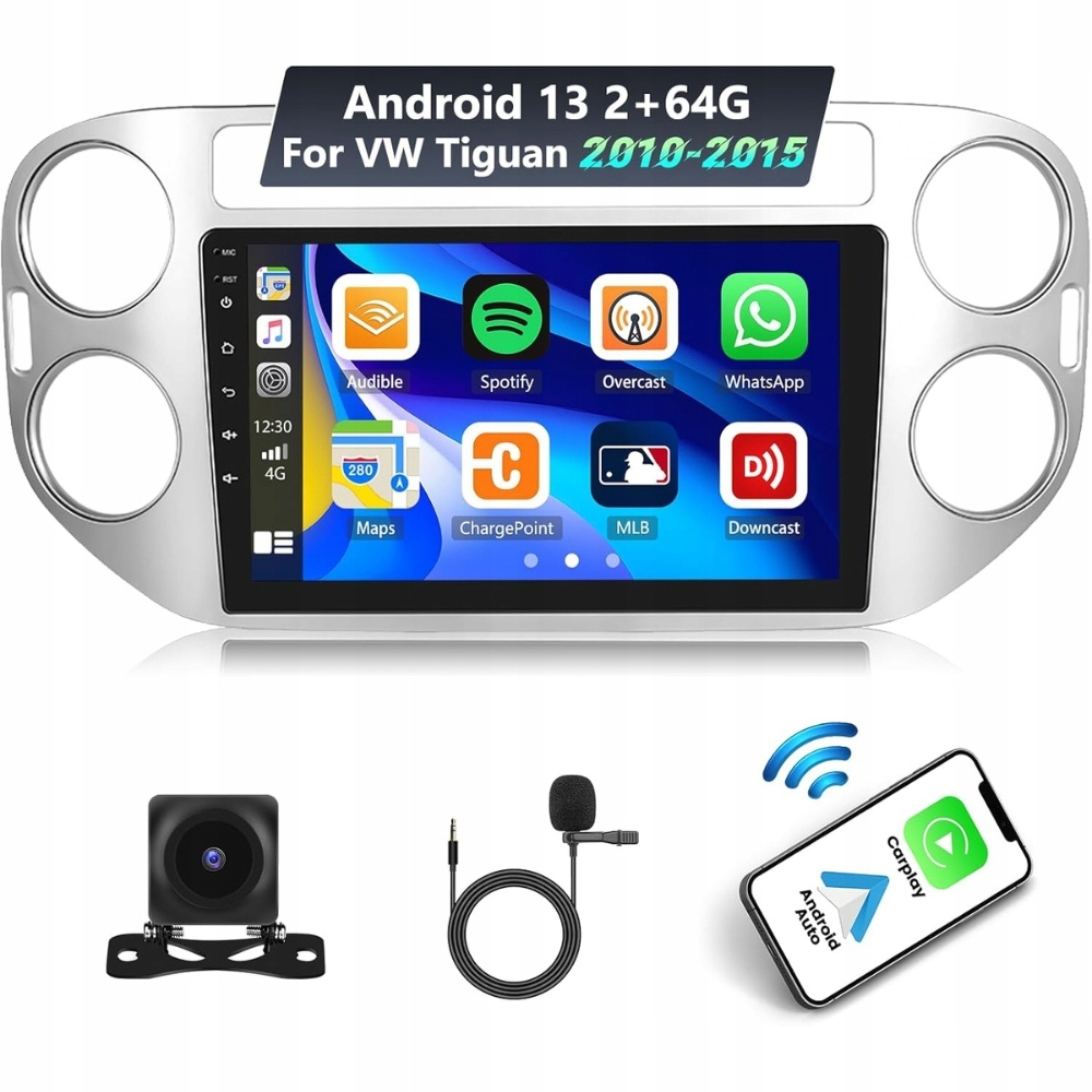 Rádio pro Vw Tiguan 2010-2015 CarPlay Gps, Bluetooth Ahd Kamera 2/64GB 9"