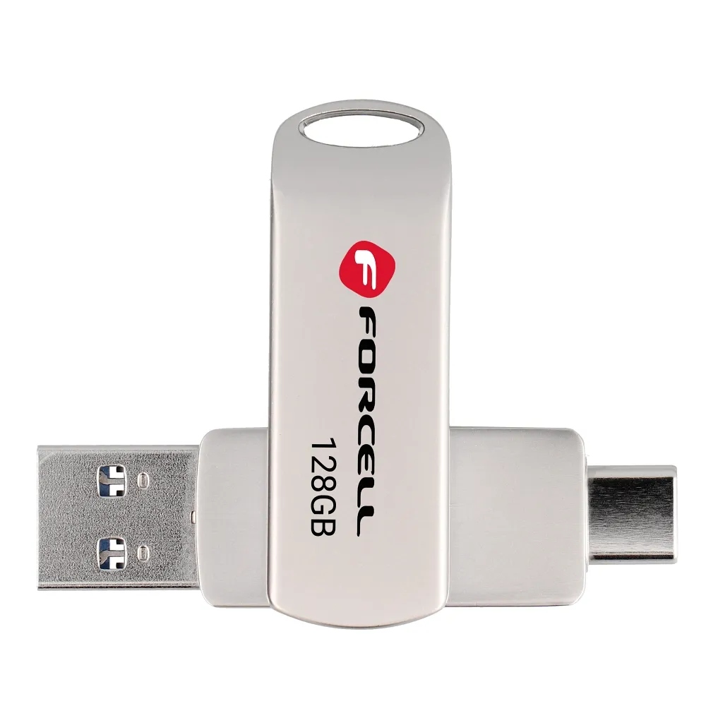 Pendrive 128 Gb Usb 3.2 Gen 1 (usb A/usb C) Forcell F-Data Metal Duo stříbrný