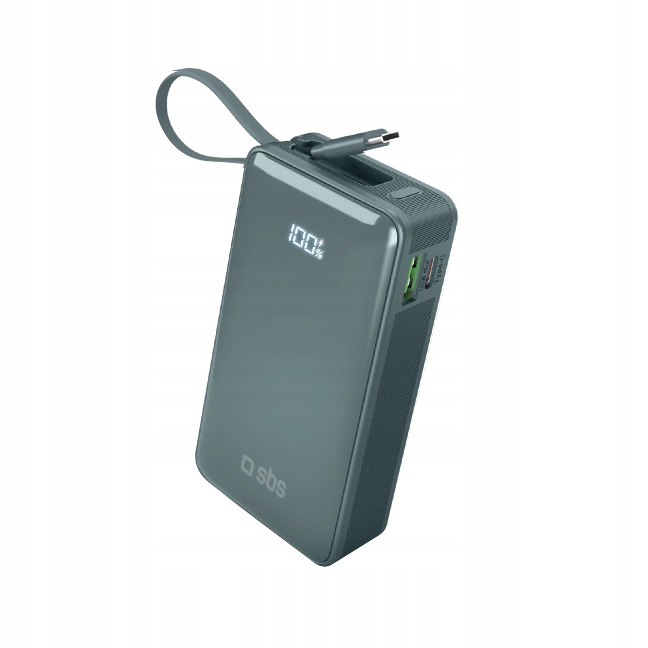 Powerbanka Sbs 10000 mAh 20W s vestavěným Usb-c kabelem šedá