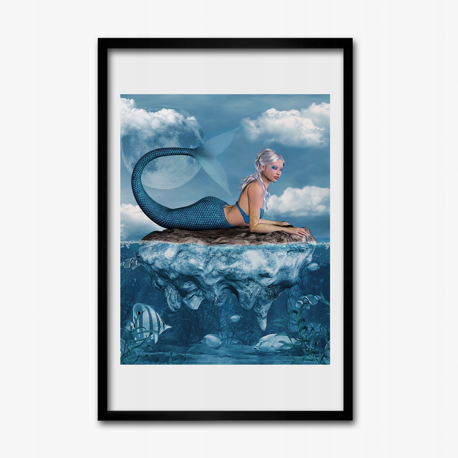 Obraz v rámu na zeď Syrena kámen ryby 40x60