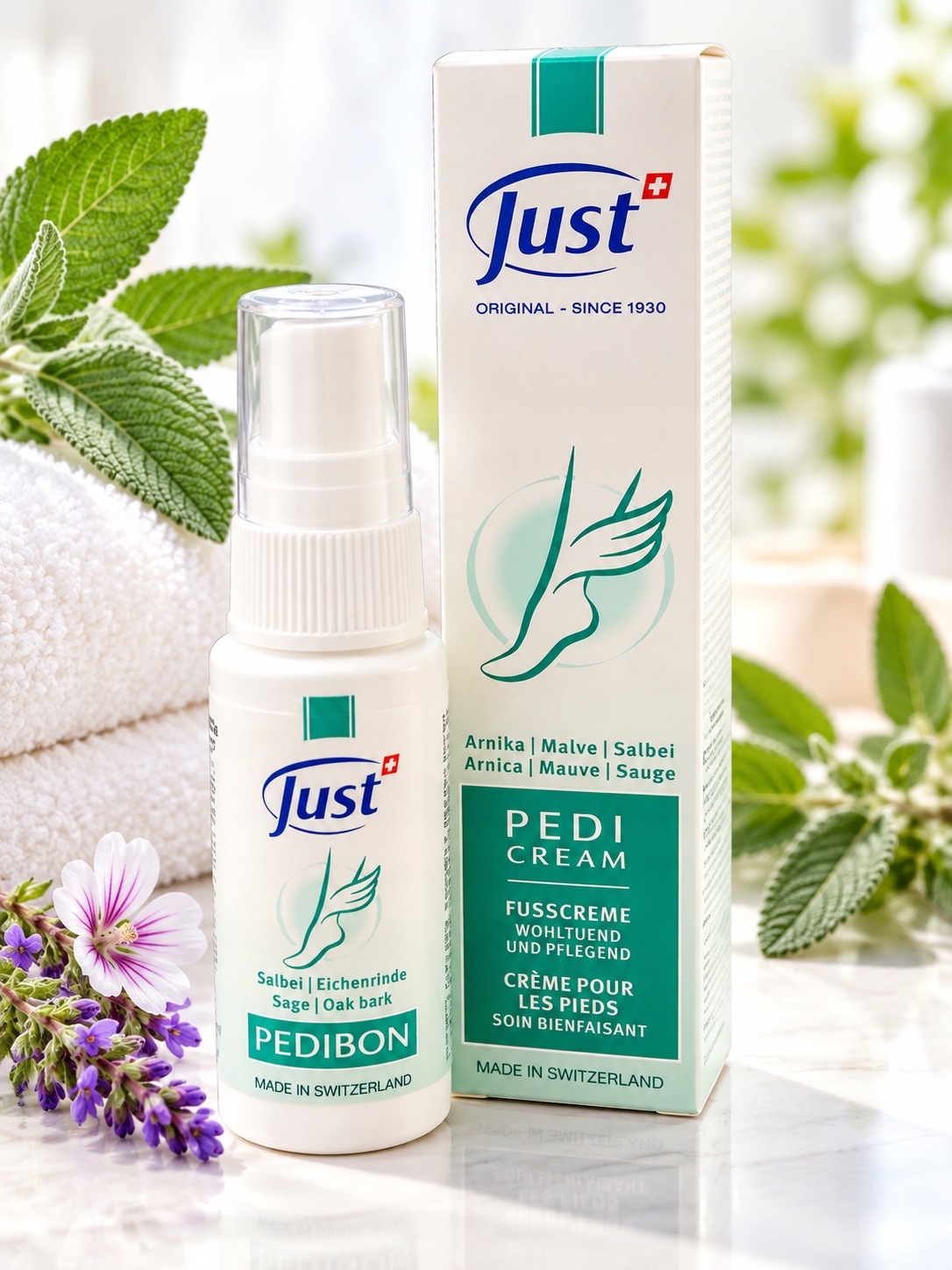 Just Pedi Deo na nohy 30 ml krém na nohy 30 ml Arnika, Malwa, Šalvěj