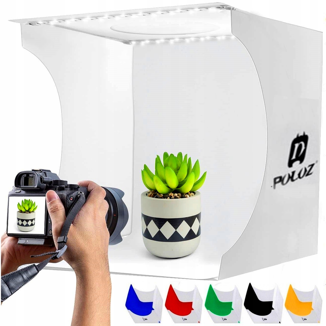 NAMIOT BEZCIENIOWY 20CM STUDIO DO FOTOGRAFII ZDJĘĆ LAMPY LED 6X TŁO PULUZ