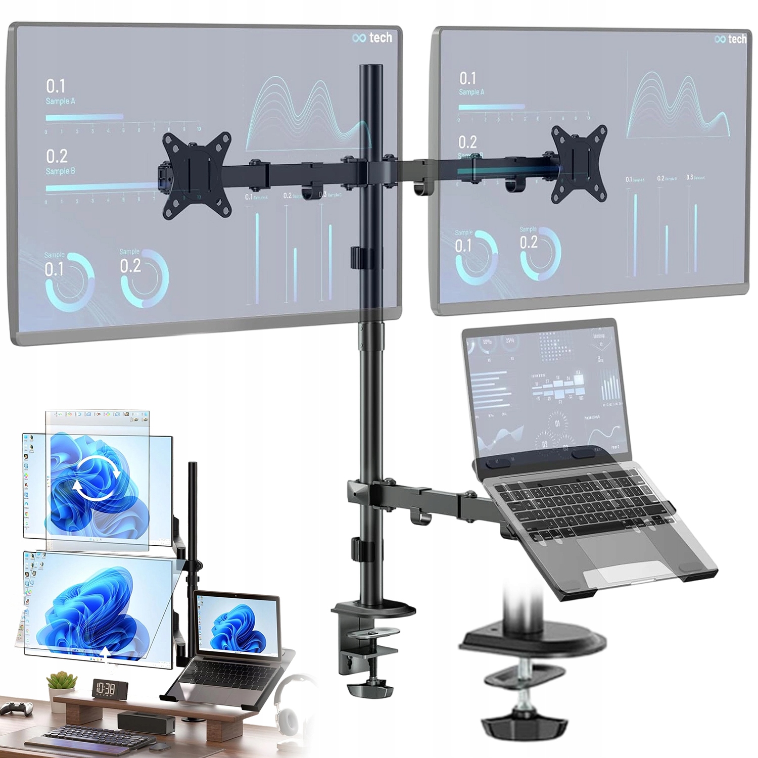 Stolní Držák Monitoru S Dvojitým Ramenem Pro Dva Monitory 17-32 Palců