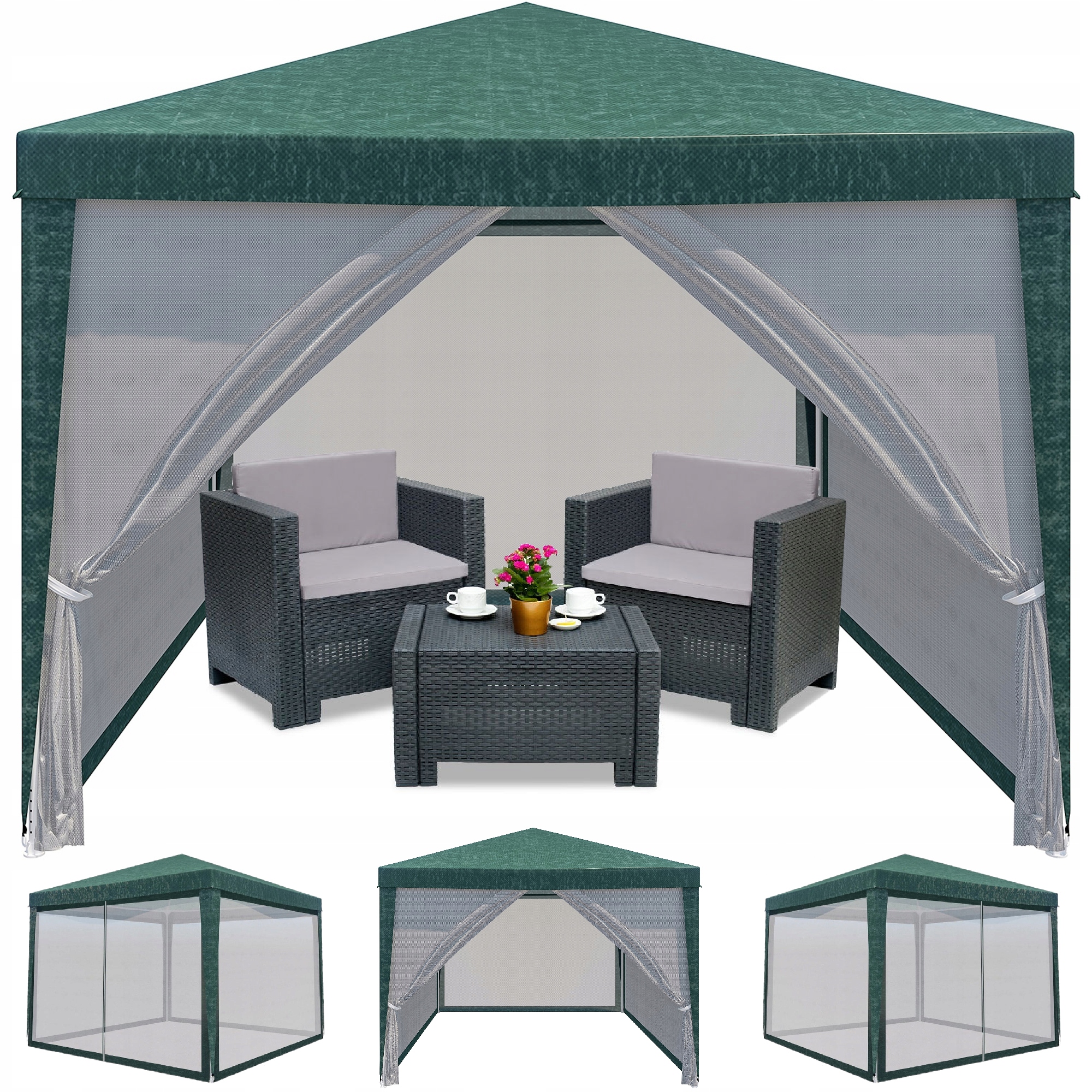 Namiot pawilon Ogrodowy 3X3 M Imprezowy Handlowy Altana z moskitierą Uv 50