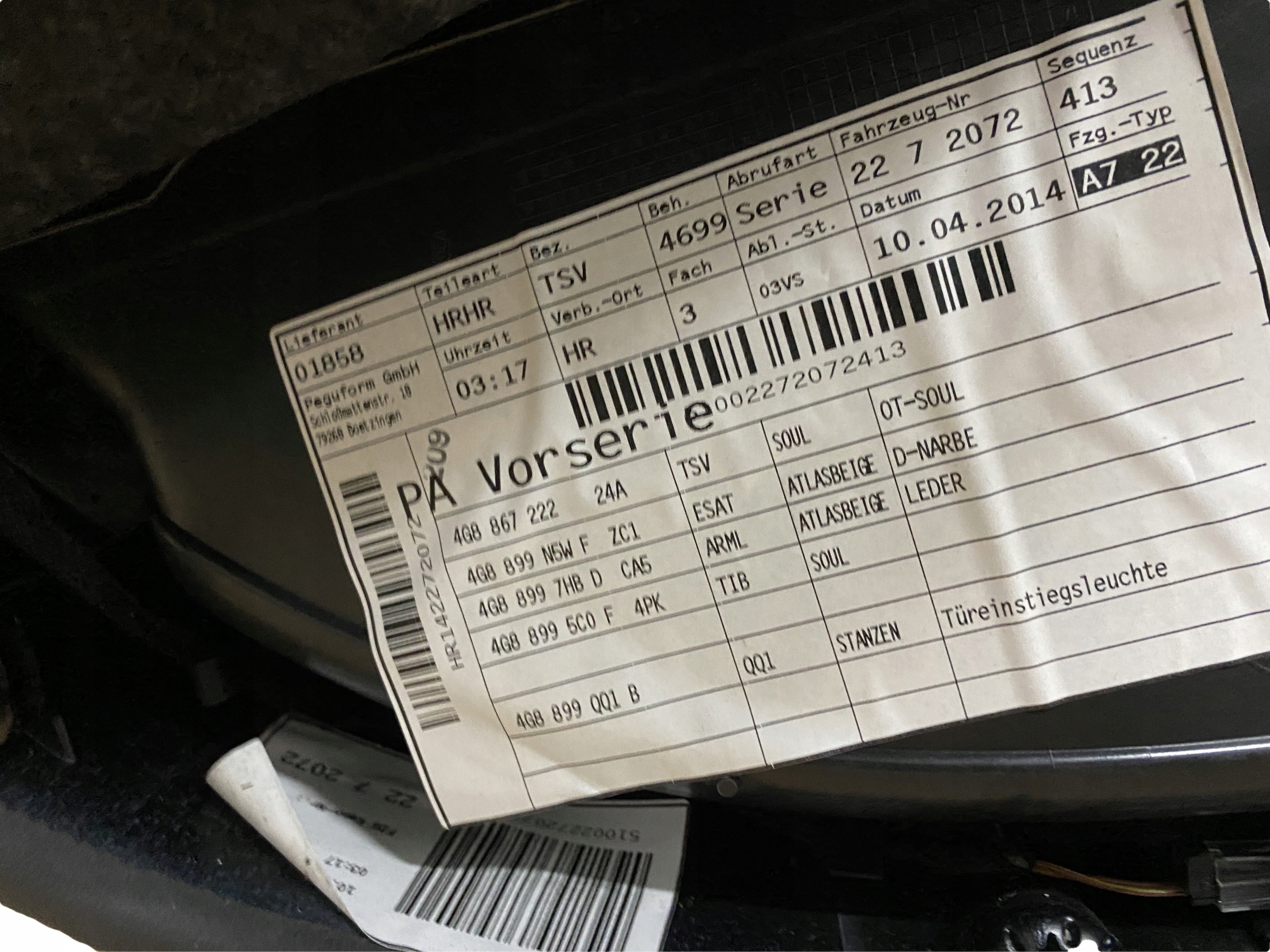 AUDI A7 upholstery side door right rear part leather