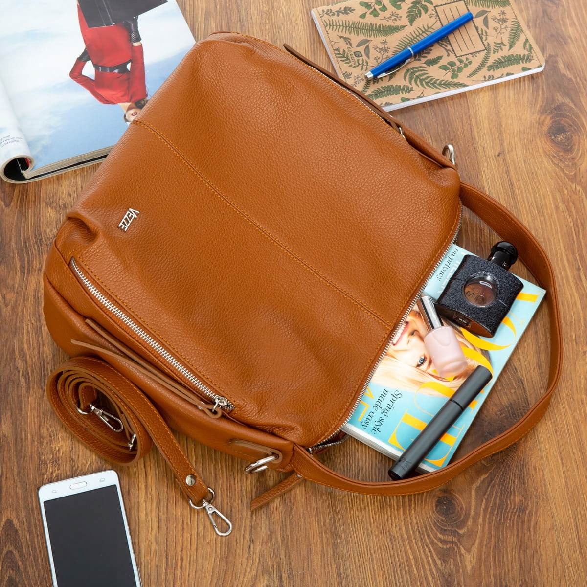 Torebka Skórzana Vezze Conta Ruda Wzór dominujący bez wzoru