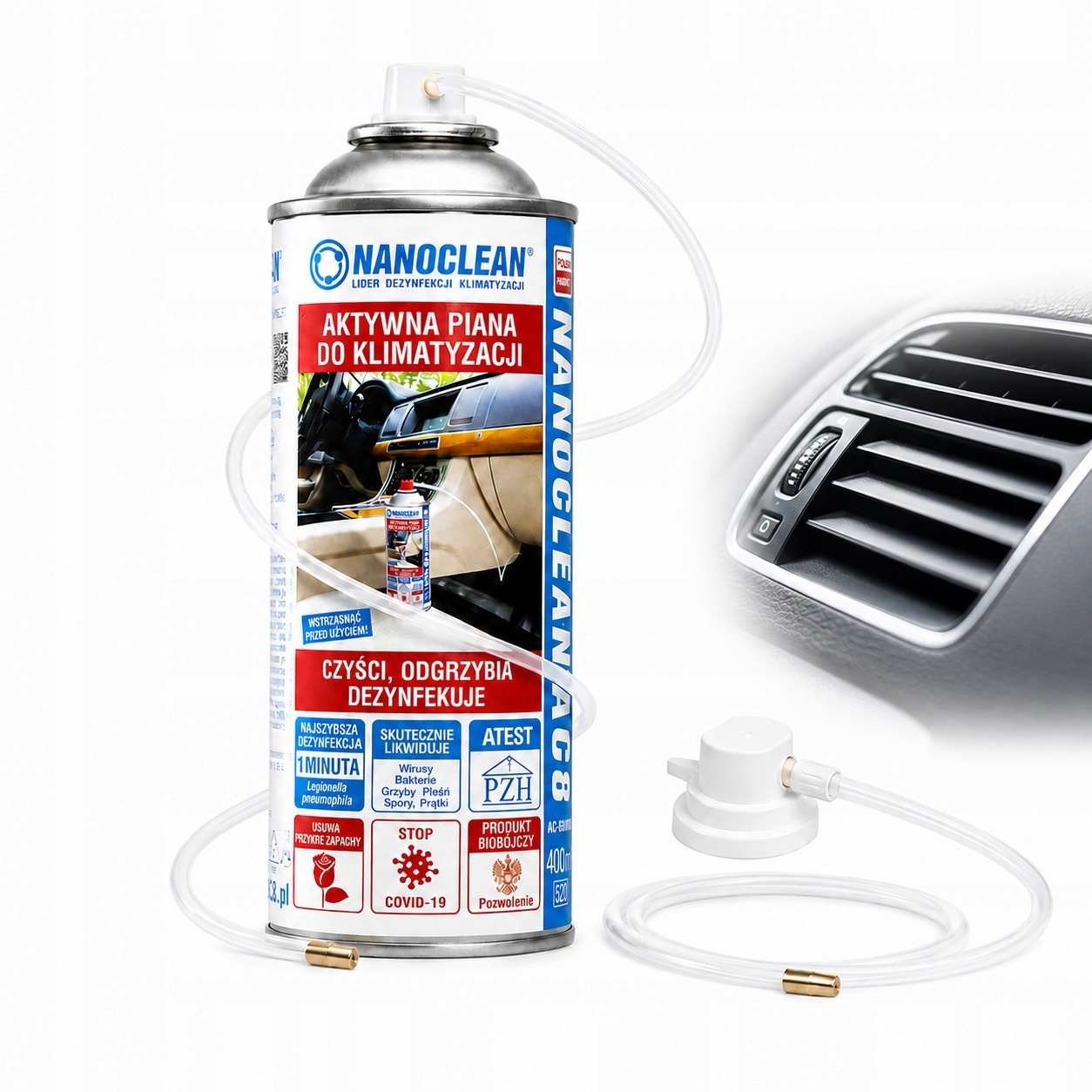 Aktywna piana do klimatyzacji odgrzybiacz Nanoclean dezynfekcja AC8 400 ml