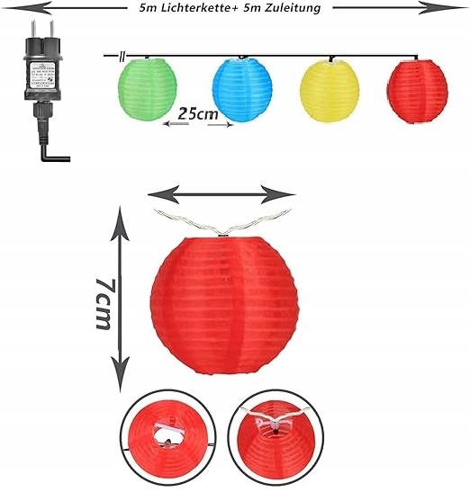Kolorowe lampki lampiony zewnętrzne 20 led